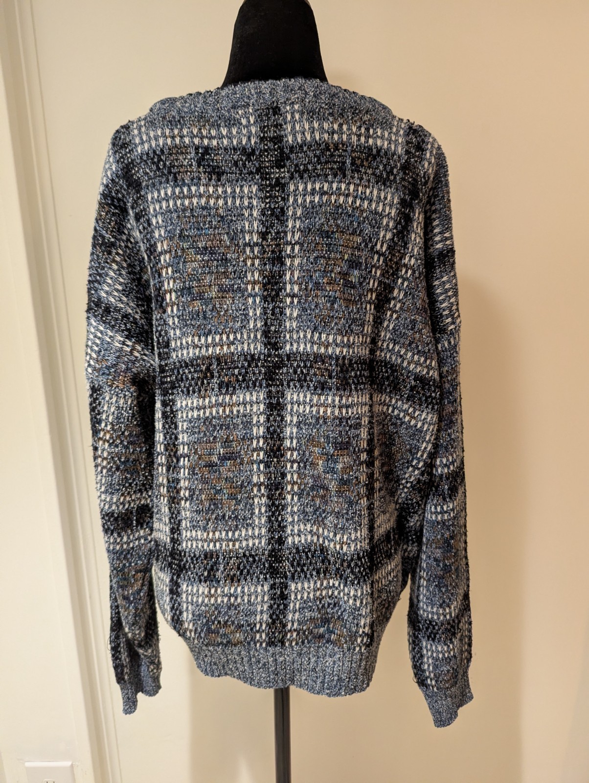 Vintage 1990s Mens Method Blue Black Brown White Sweater Pullover Grunge XL
