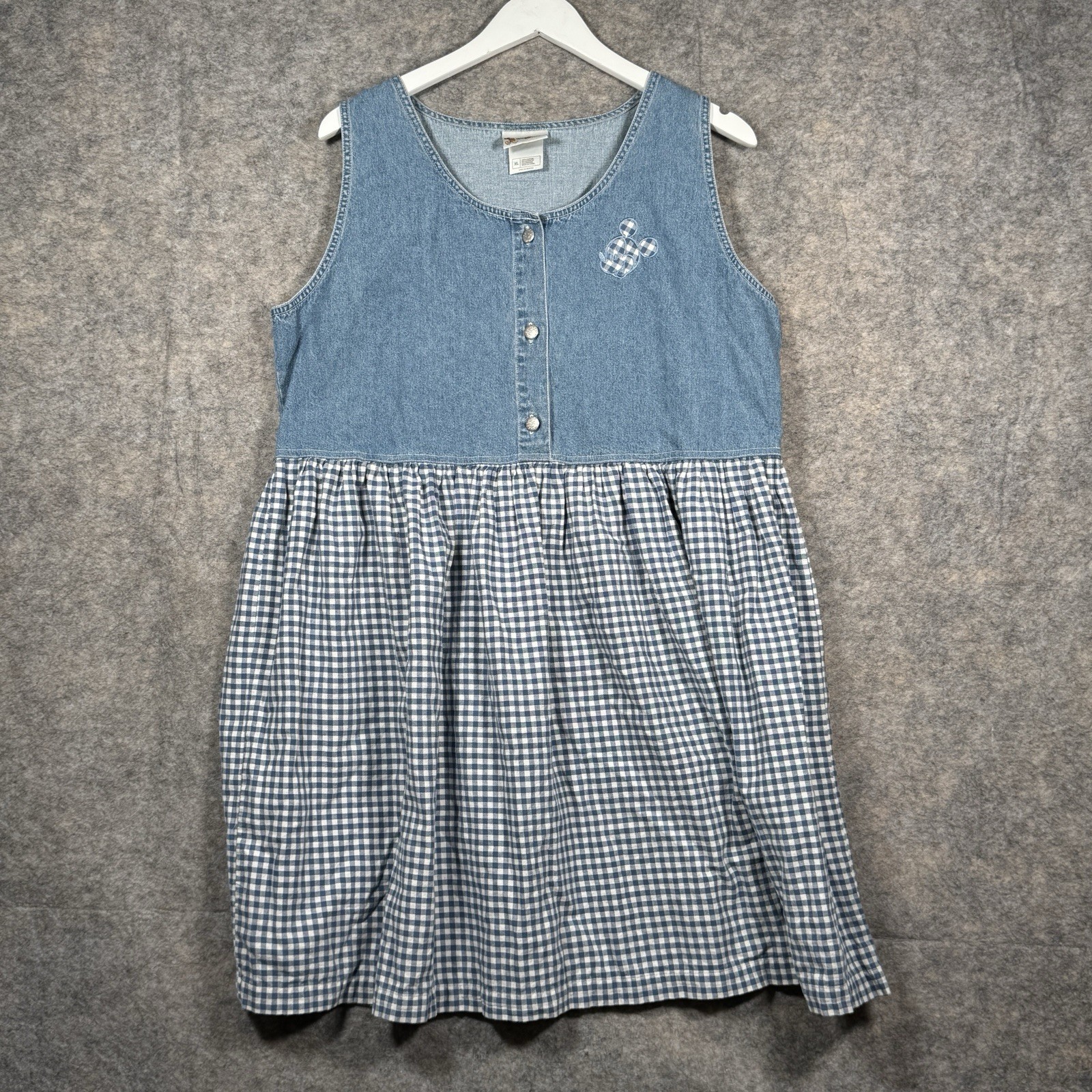 Vintage Womens Disney Denim Midi Dress Size XL 21×36 Minnie Mouse Blue & White