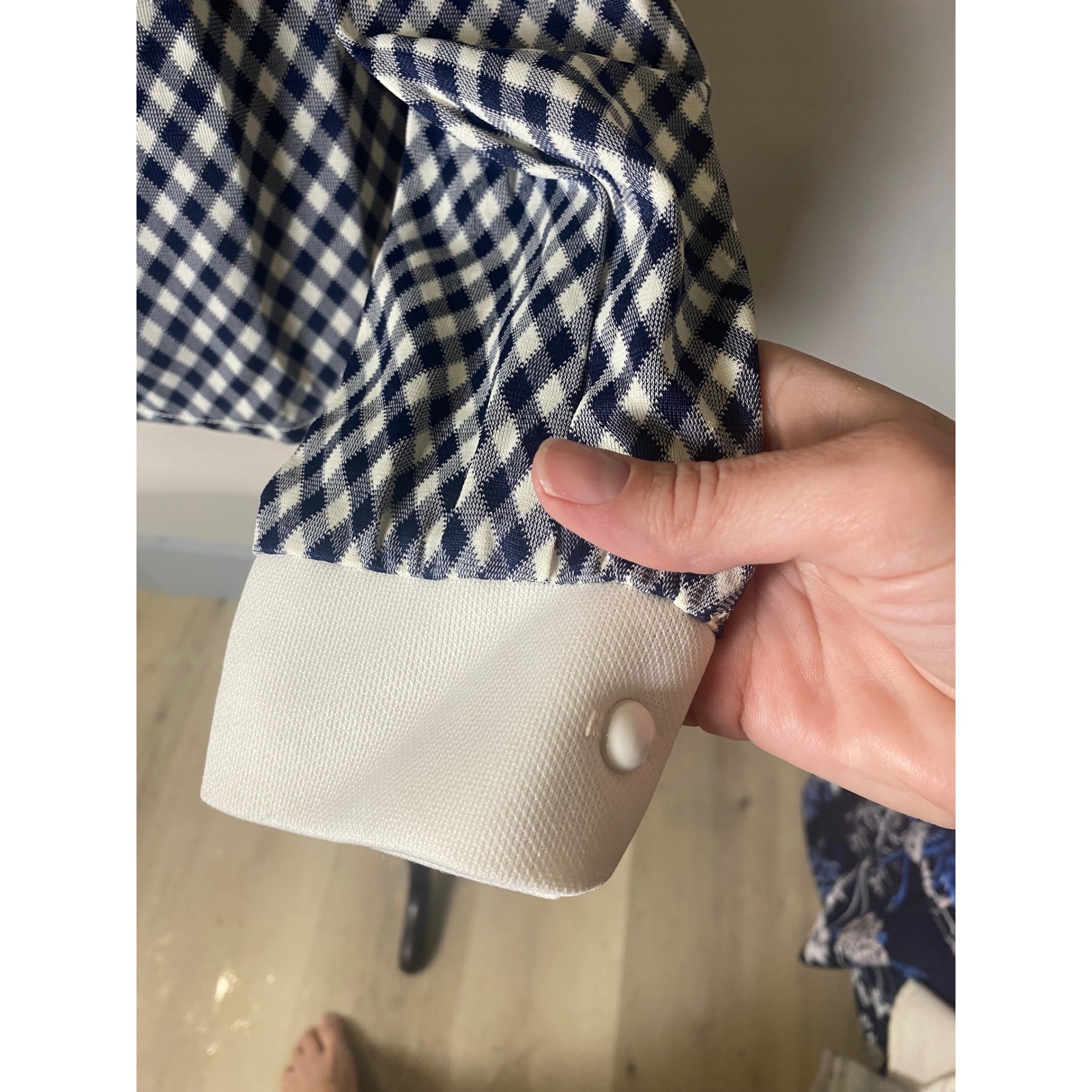 Vintage 40&rsquo;s/50&rsquo;s Navy White Gingham Plaid Collar Peplum Top long sleeve