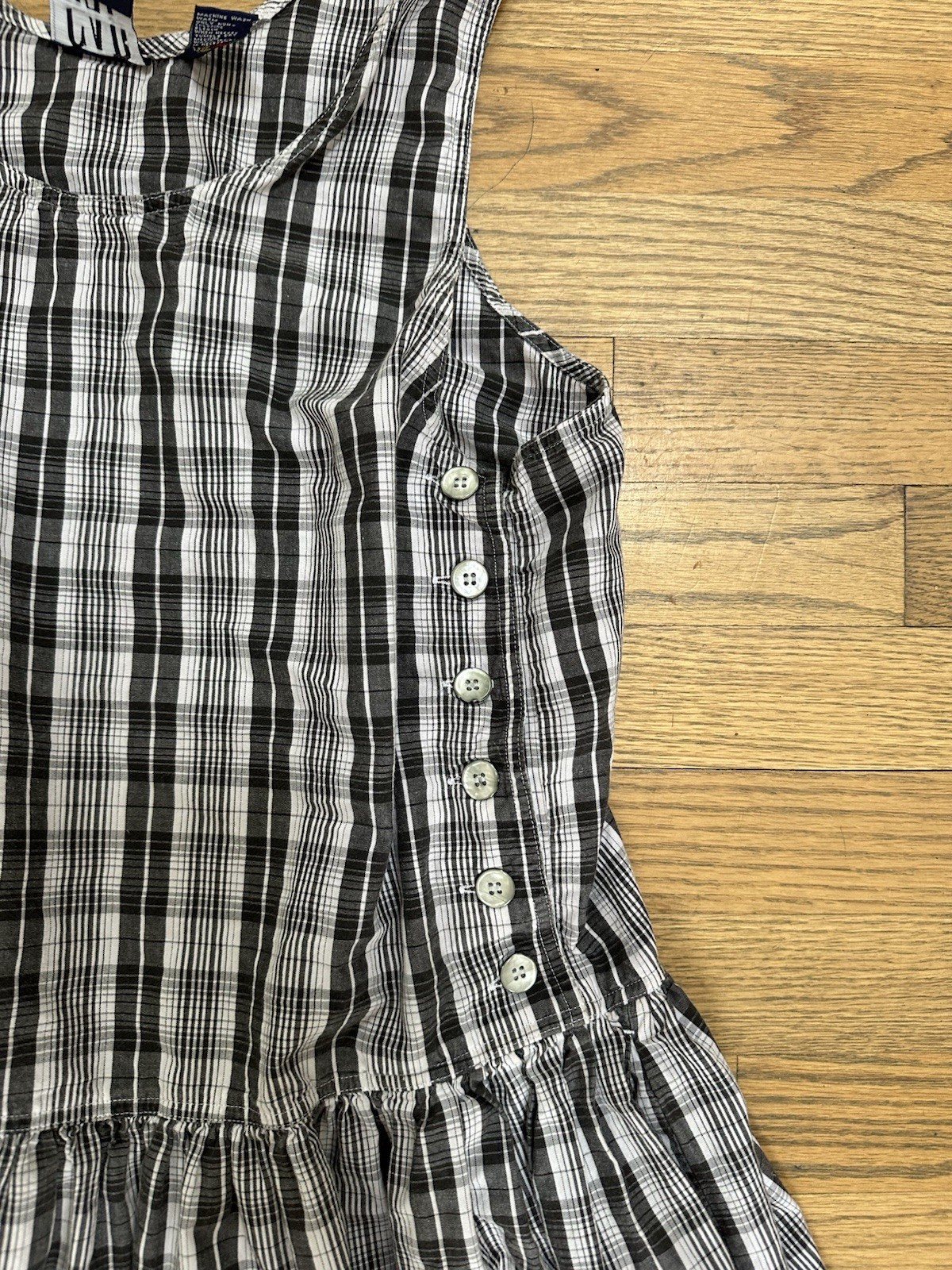 Vintage 90s Cottage Core Black Checked Drop Waist Dress Women’s Medium