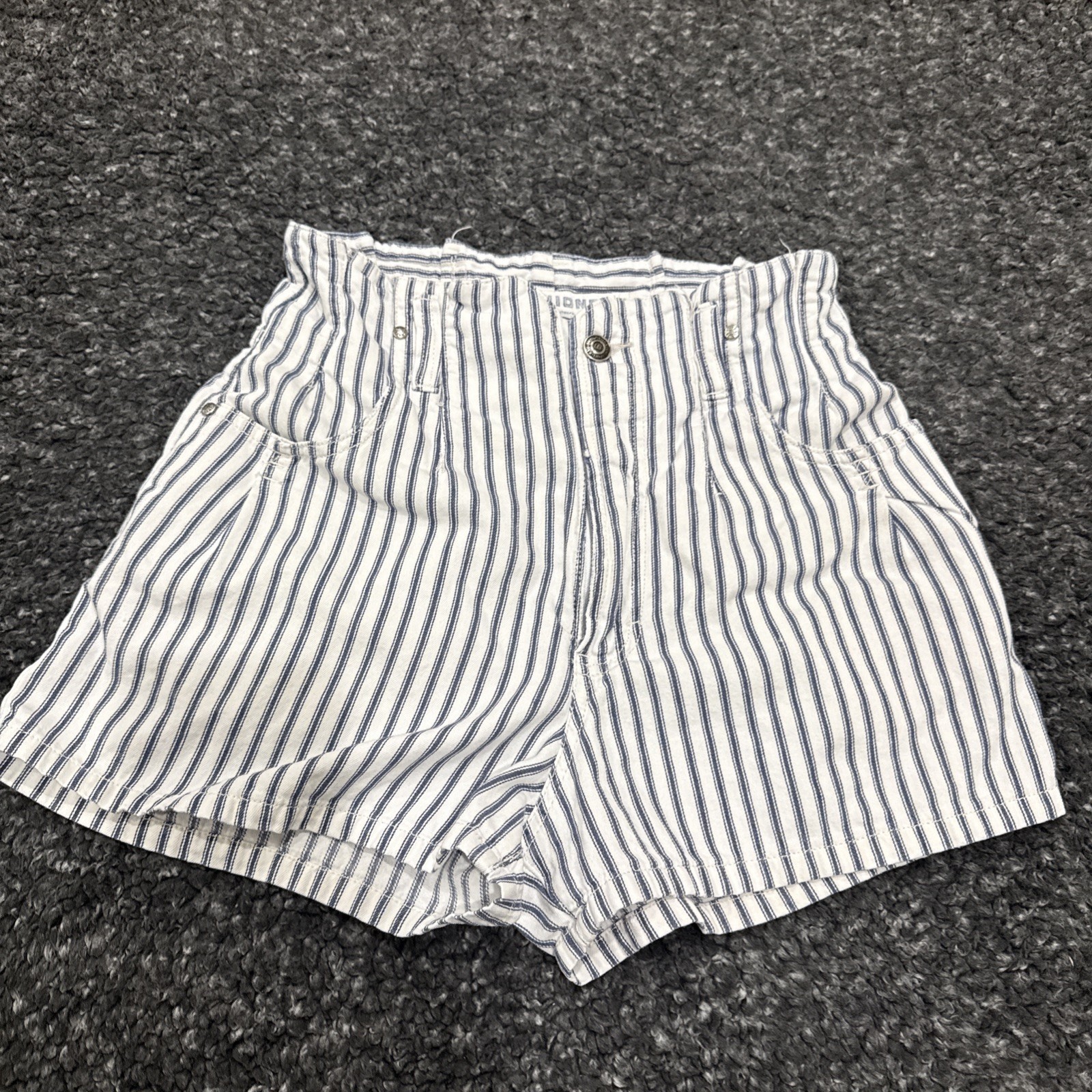 Vintage 90s Unionbay Blue White Striped Denim Shorts High Waisted Streetwear 5/6