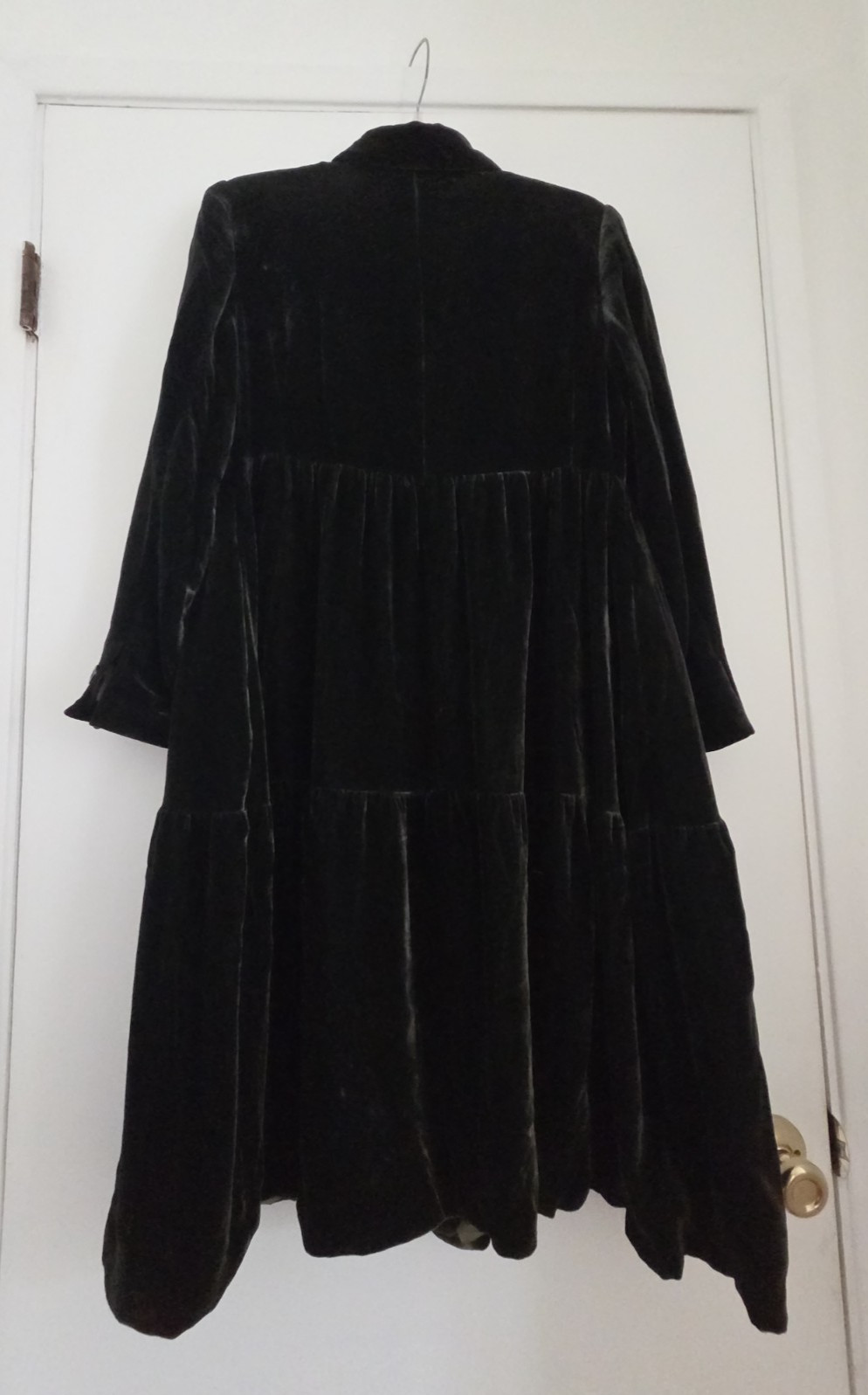 Vintage 90s Betty Jackson Studio Opera Duster Coat Forest Green Velvet Tiered