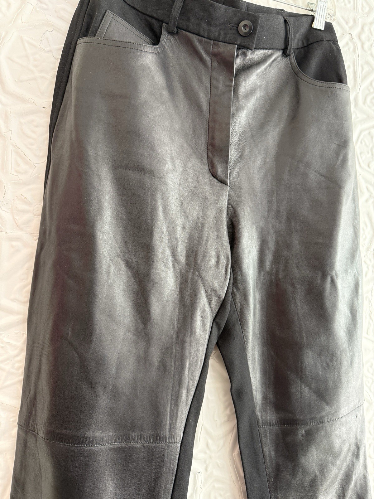 vintage Escada lamb nappa Leather & wool Pants Black slim Trouser 1990s 2000s