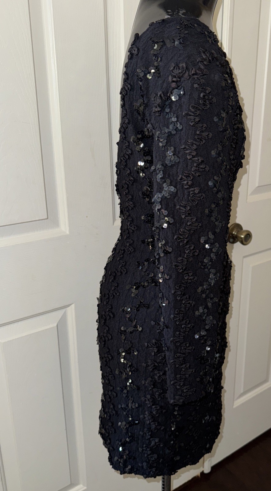 Vintage A La Carte California Stretch Body Con Ribbon Lace Sequin Black Dress S