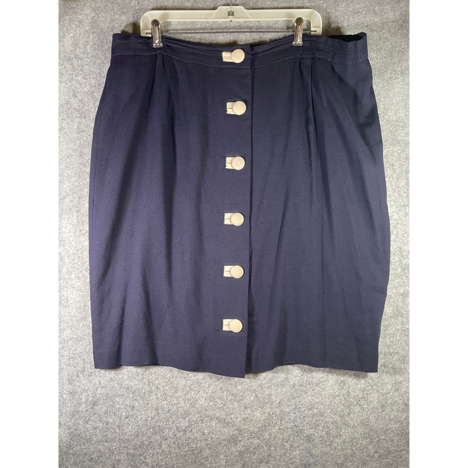 August Max Woman Vintage Navy Blue Button Front Pencil Skirt Plus Size 20 Crepe