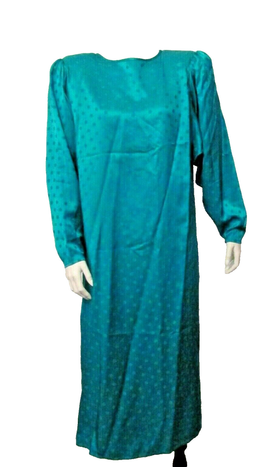 80&rsquo;s John Weitz 100% Silk Polka Dot Emerald Green Dolman Sleeve Shift Dress 8