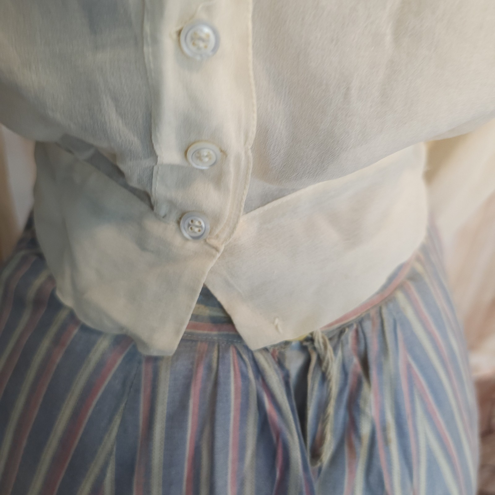 Antique Cream Lace Blouse w/ Puffy Sleeves Chiffon Prairie 1910s 1900s Top Shirt