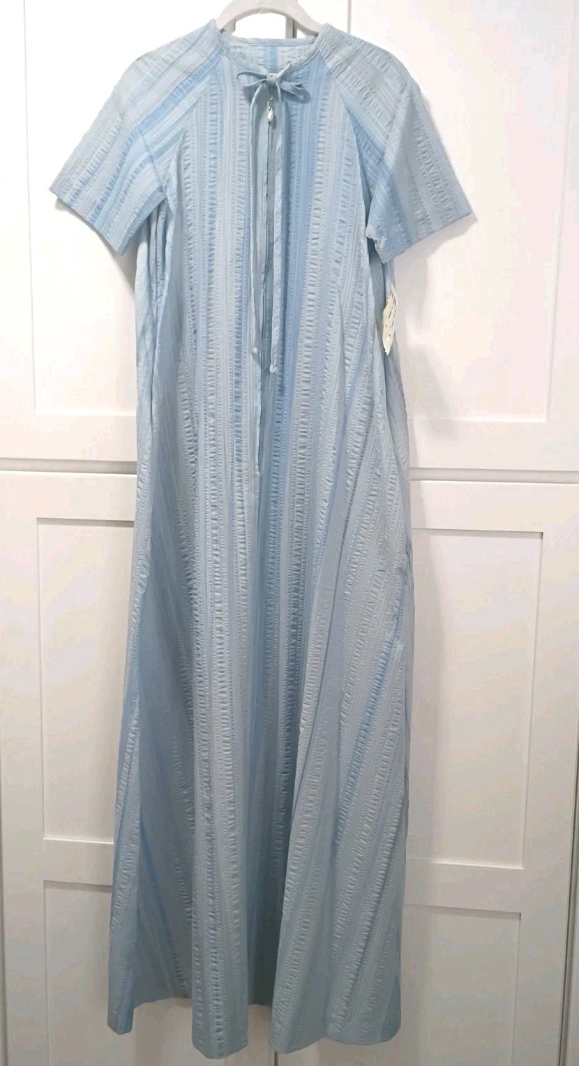 Vtg NWT Elegant David Brown California Long Seersucker House Dress Gown USA Sz P
