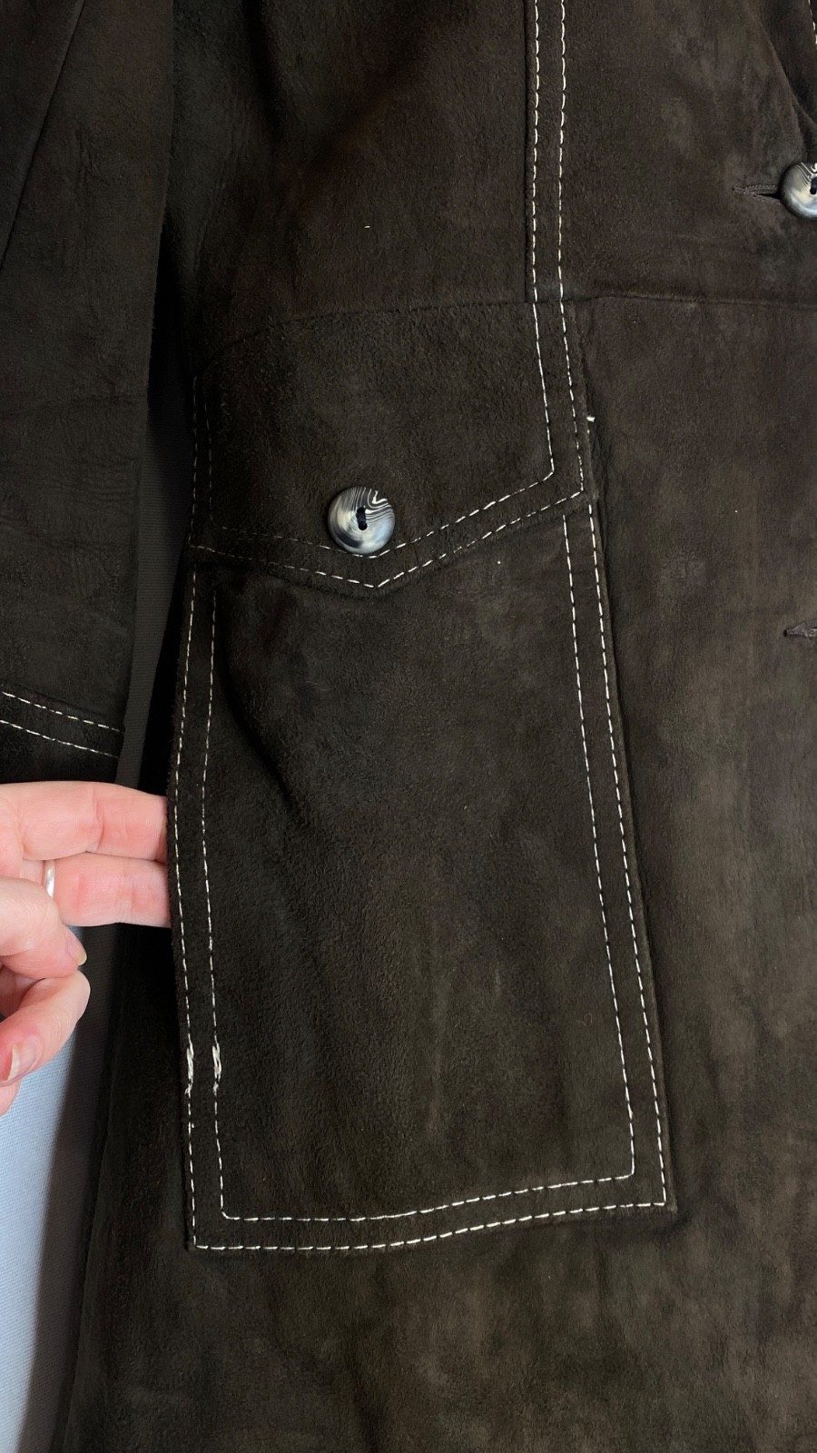 Vintage 1970s dark brown suede jacket JOSEPH MAGNIN XS genuine leather boho