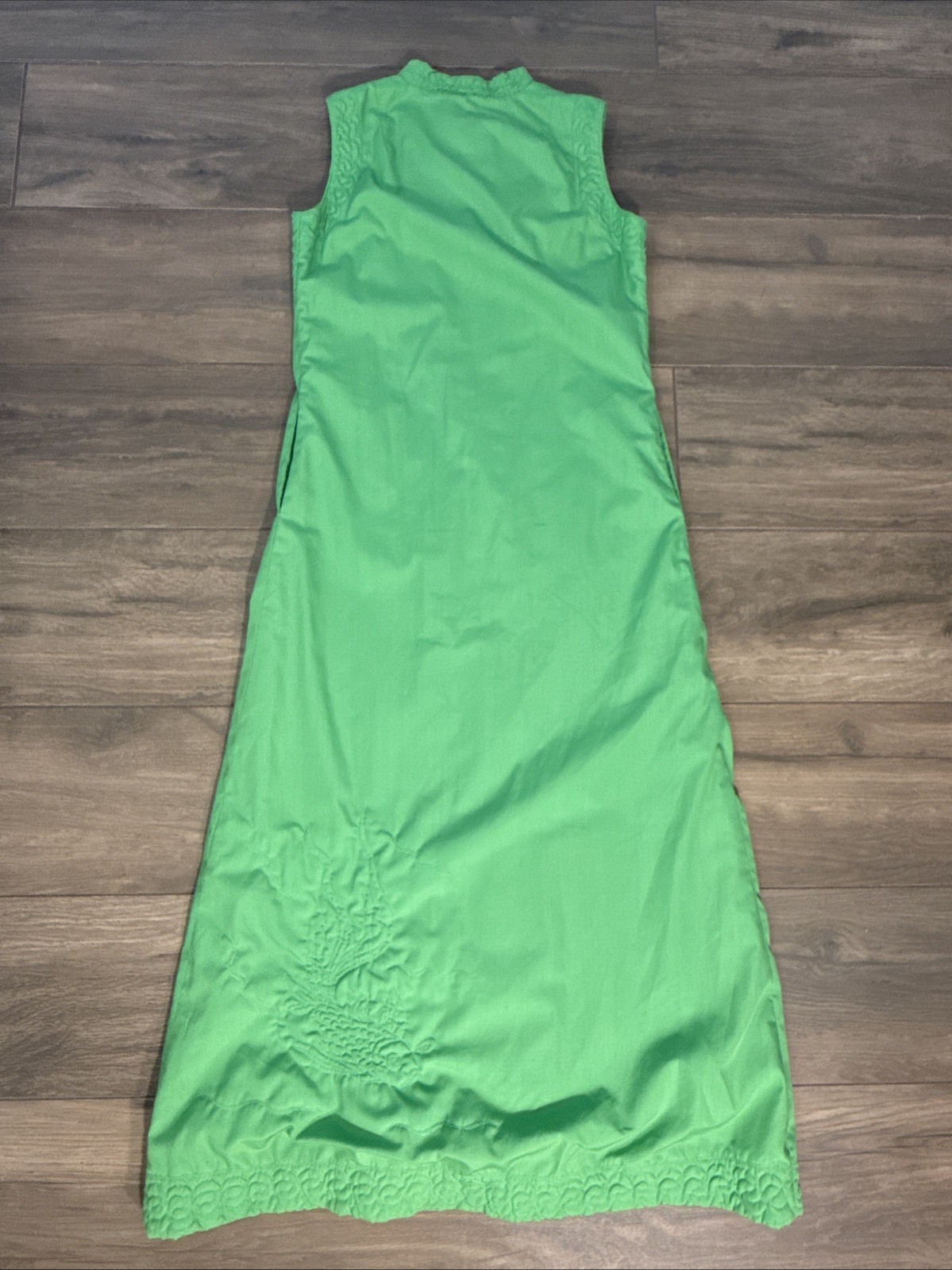 Vintage 1960s Charles & Co. Green Maxi Dress Hong Kong Boho Chic Womens Small