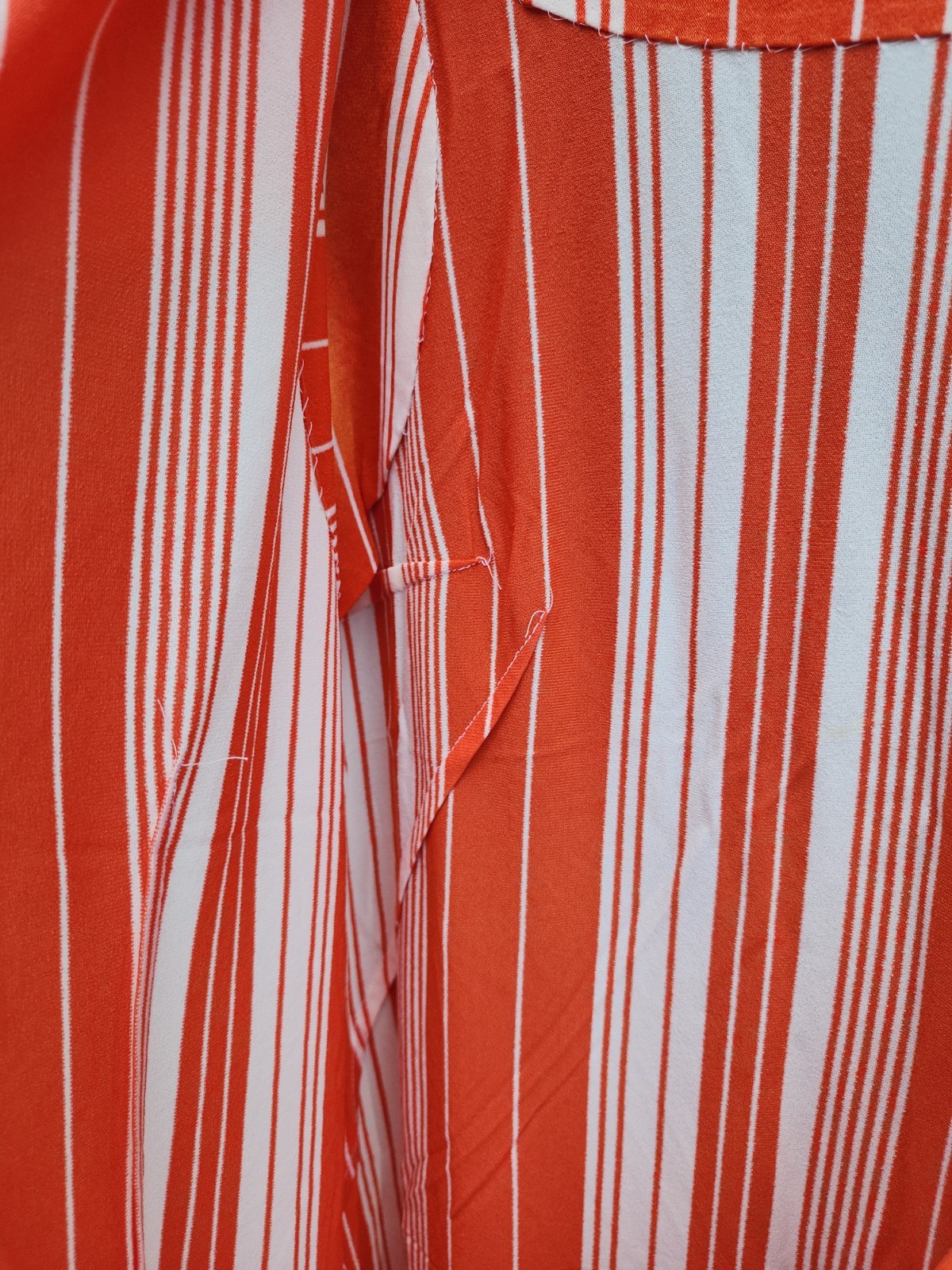 70s Handmade Orange White Stripe Silky Double Knit Polyester Dress Womens XL-1X