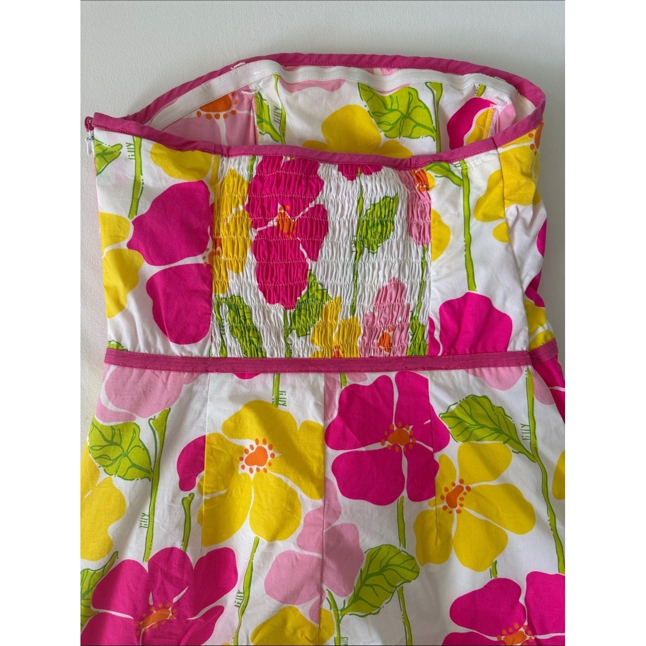 Lilly Pulitzer Vintage Floral Strapless Sundress in Pink, Yellow & White Size 4