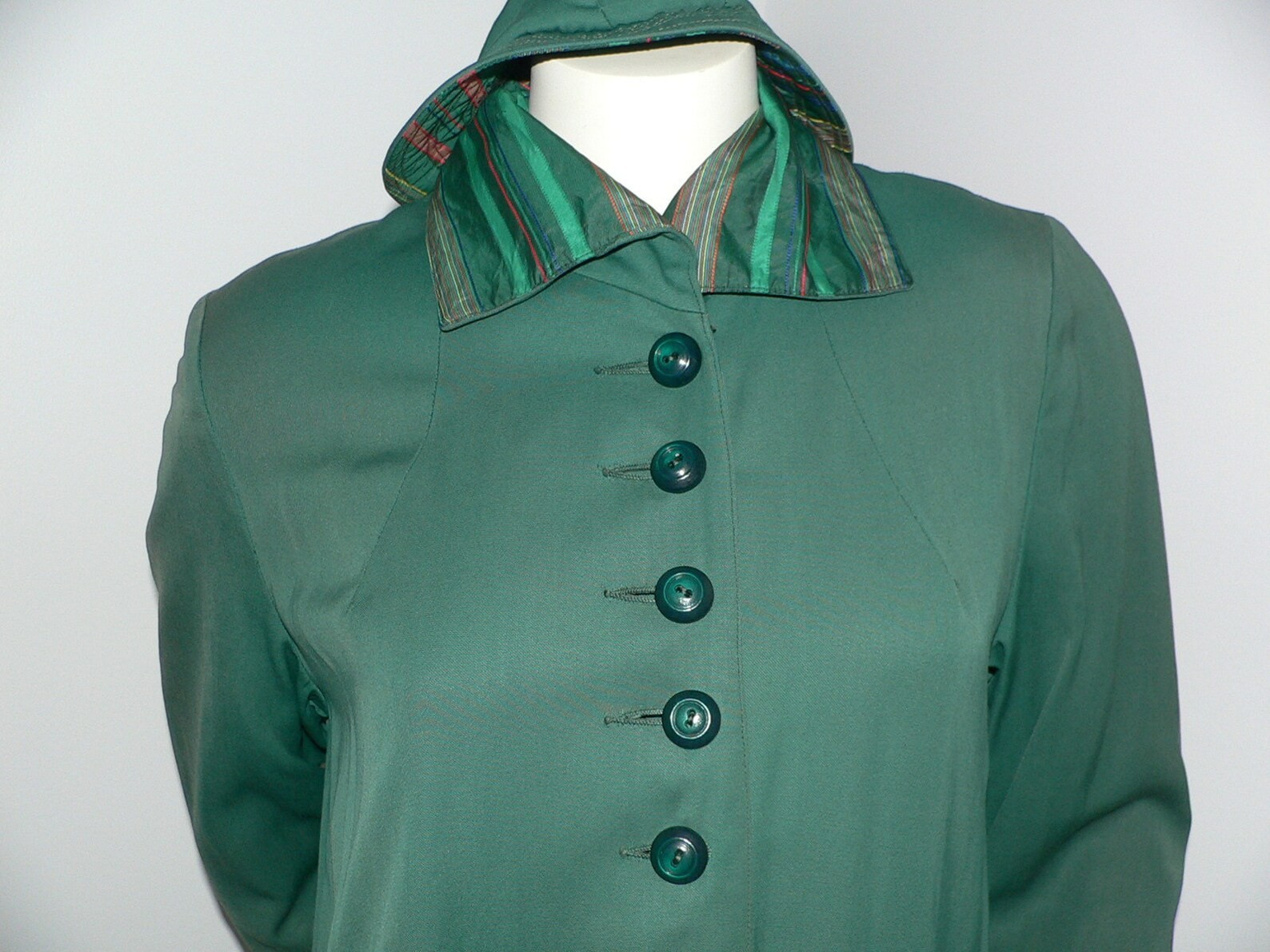 1940&rsquo;s 50s Raincoat w Matching Hat with Striped Taffeta Lining by Sherbrooke