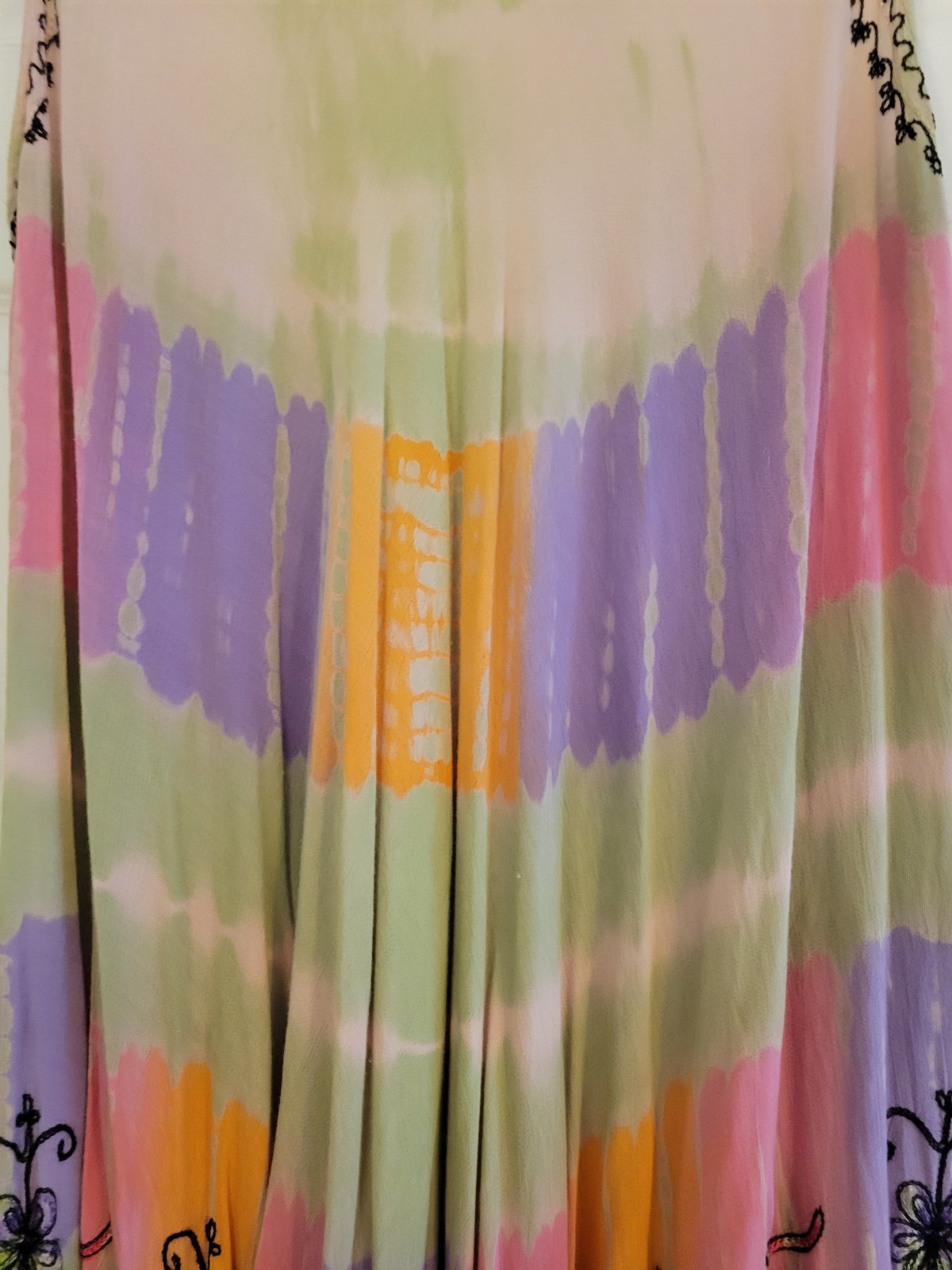 Multicolor Tie-Dye Embroidered Sundress – Green, Pink, Purple, Orange Free Size