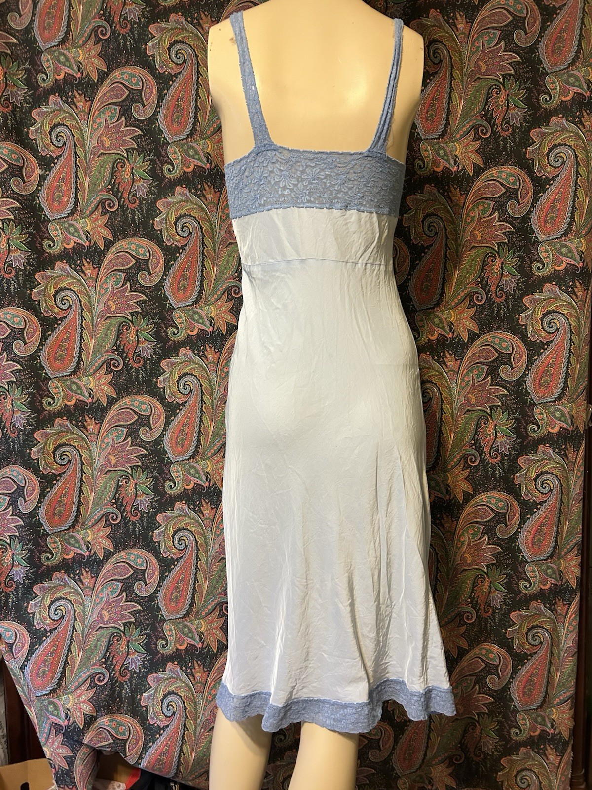 Vintage Elysee 1950&rsquo;s Blue Satin Empire Slip Nighty Lingerie (32-34)