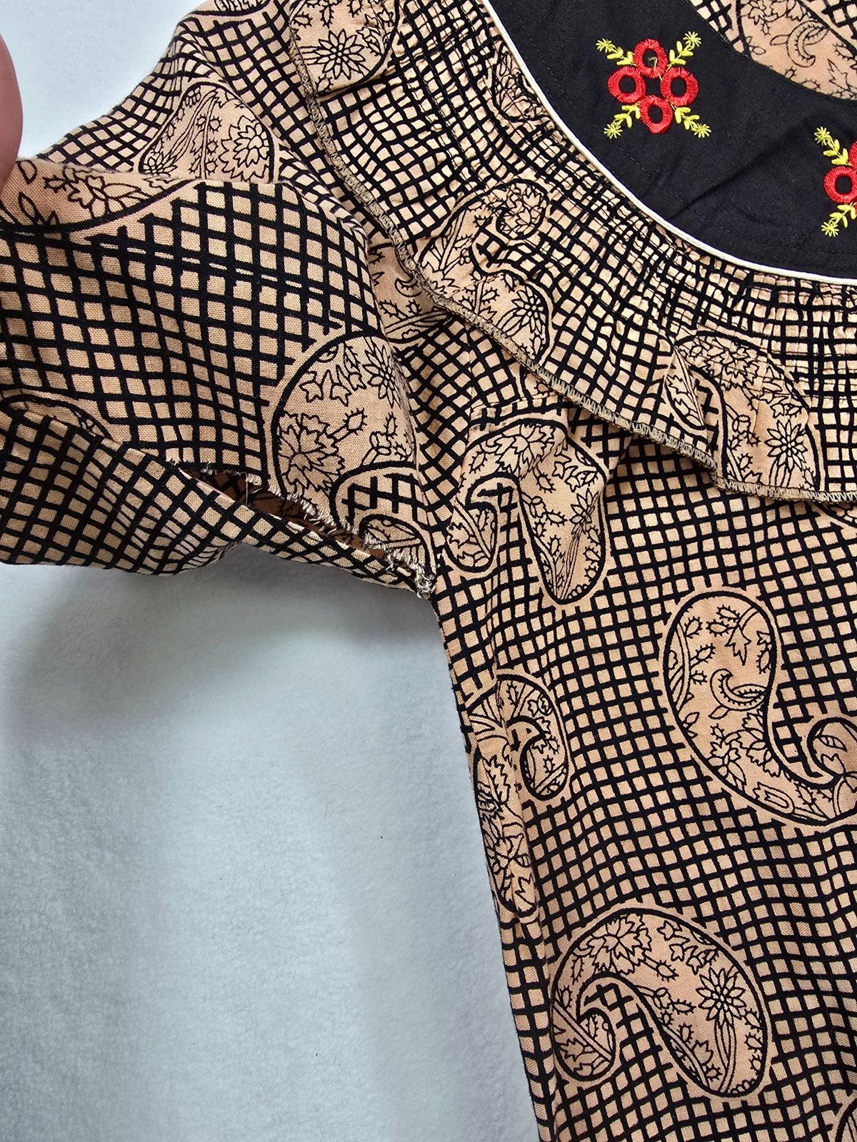 Vintage Vikas Nighties Womens Maxi House Dress Paisley Embroidered Floral XL
