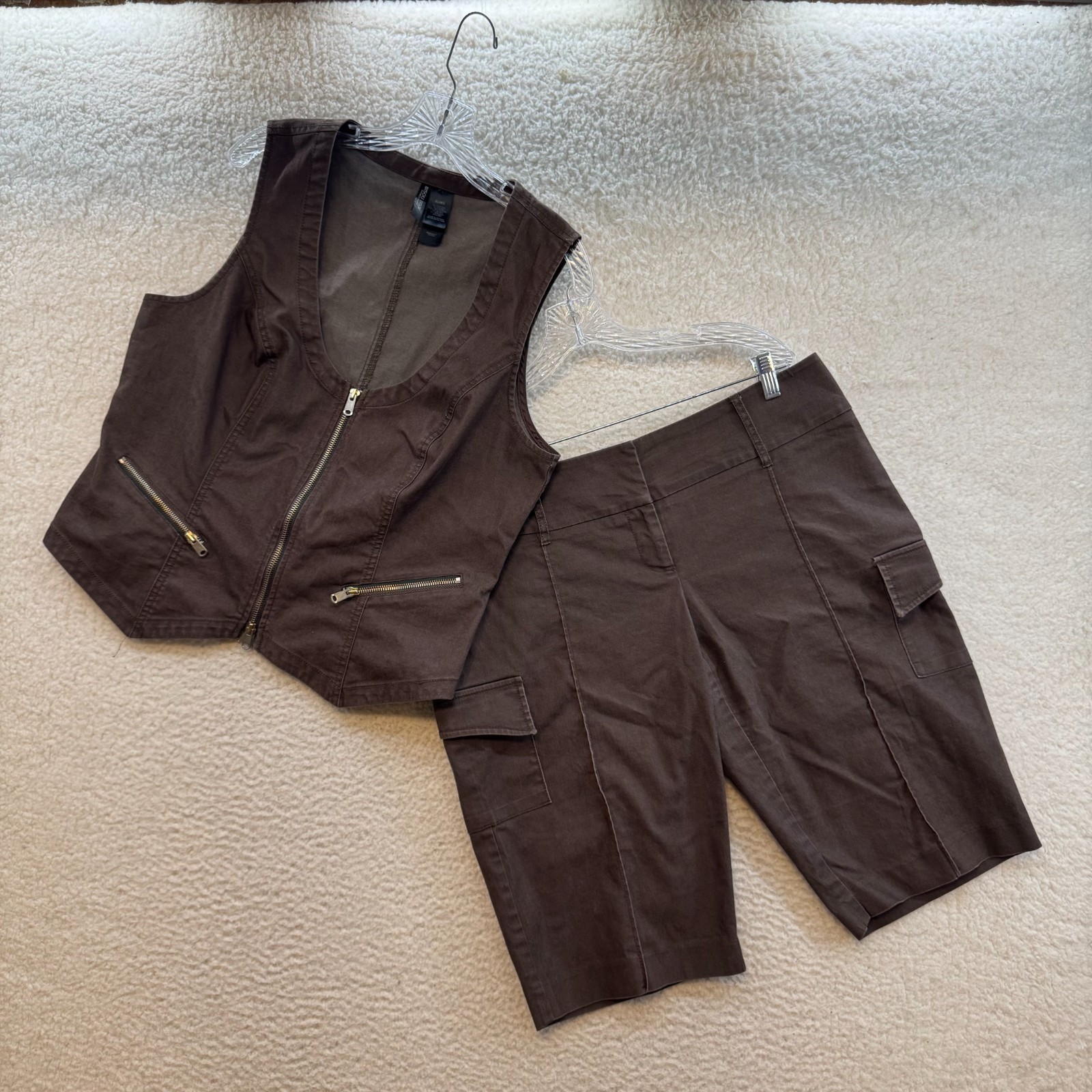 Y2K Vintage Bisou Bisou 2 Piece Suit Set XL XXL 2XL 14 16 Brown Vest Bermudas