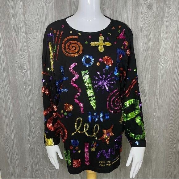 Vintage cotton cedars sequin crossing guard teacher school long sleeve shirt lg