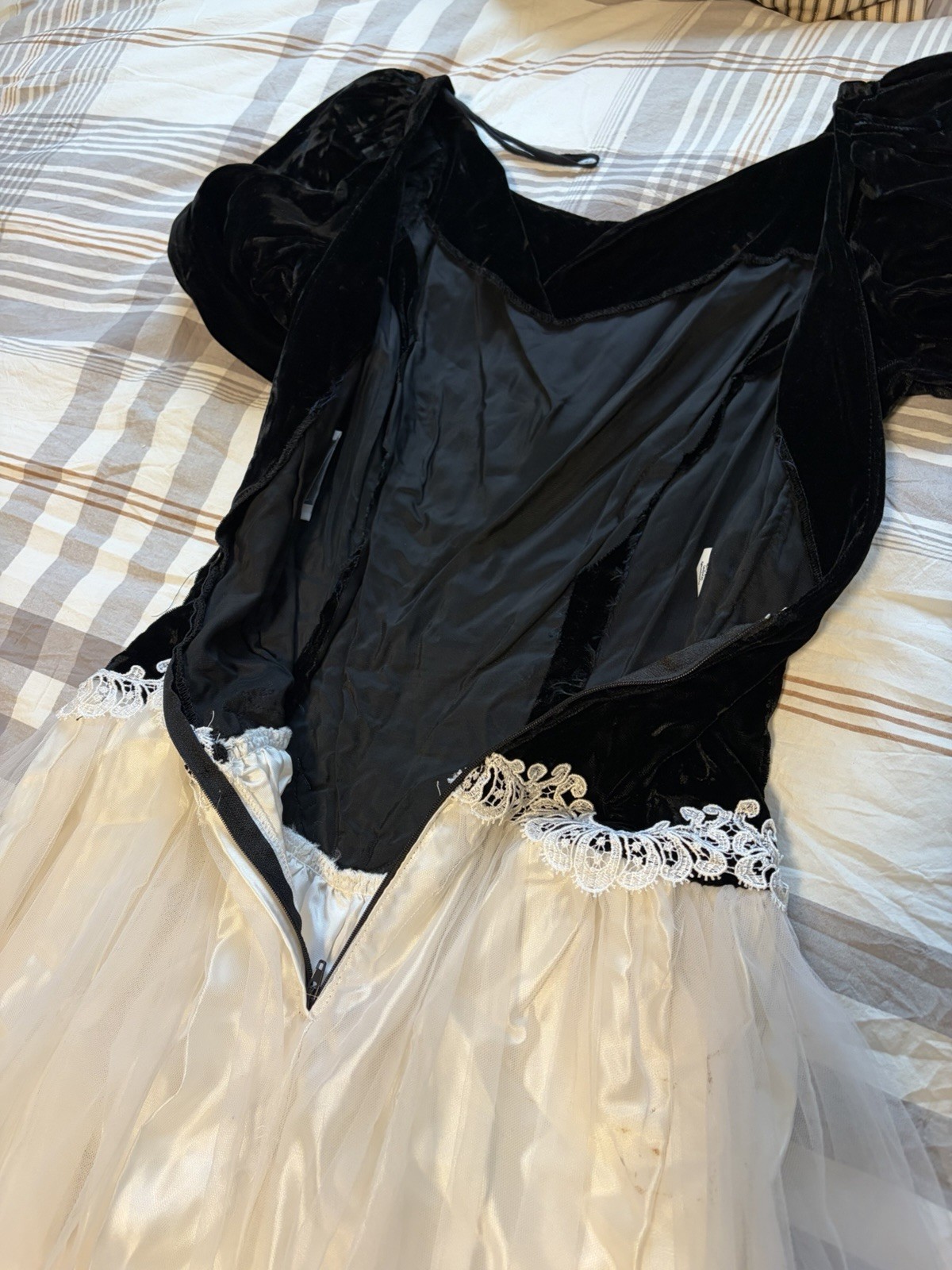 Vtg 70&rsquo;s ALFRED ANGELO Black Velvet White Tulle Party Dress~ 7/8~Union Label USA