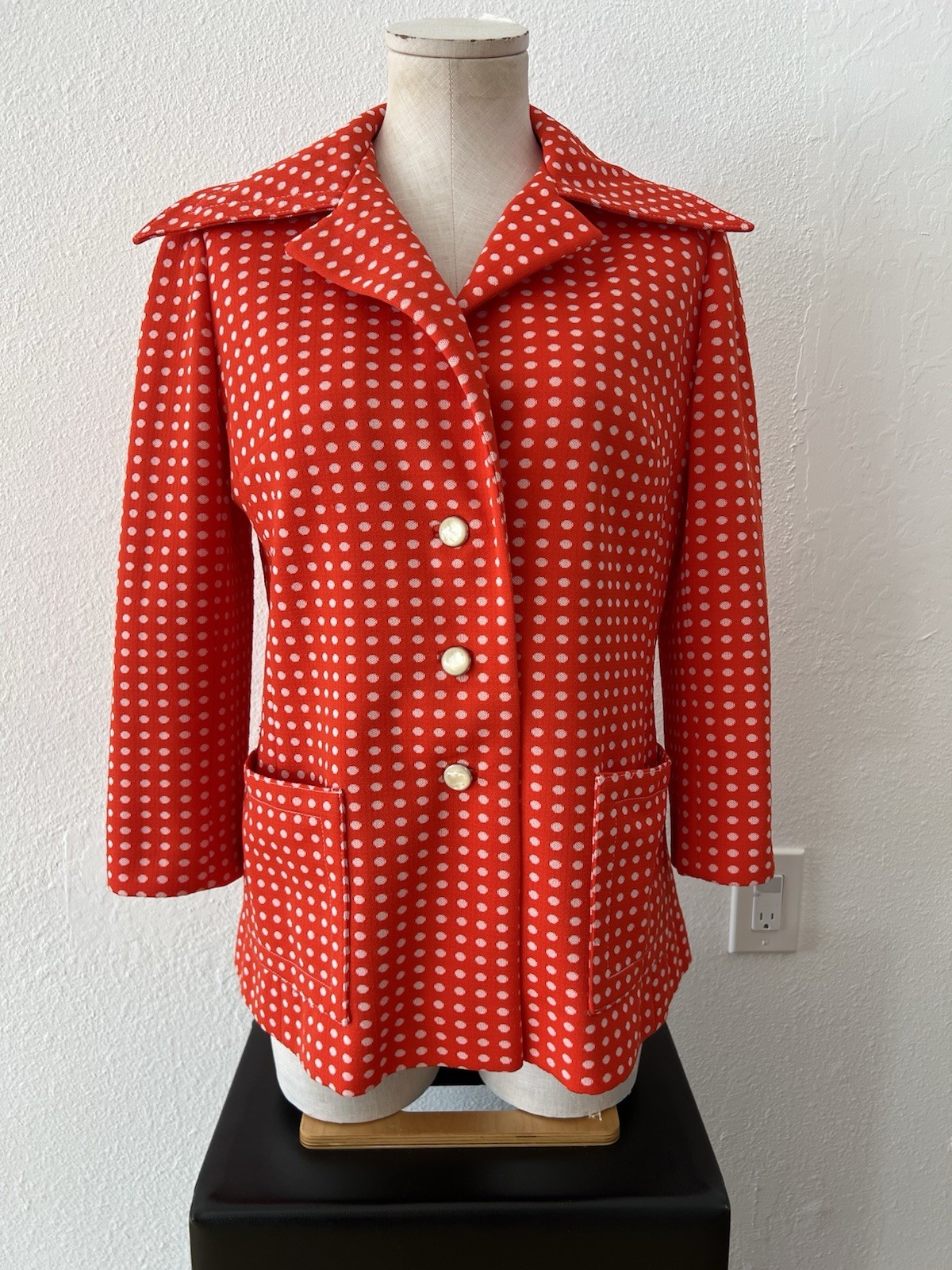 Vintage 1970s Joseph Magnin Red Polka Dot Button-Up Jacket with Pockets