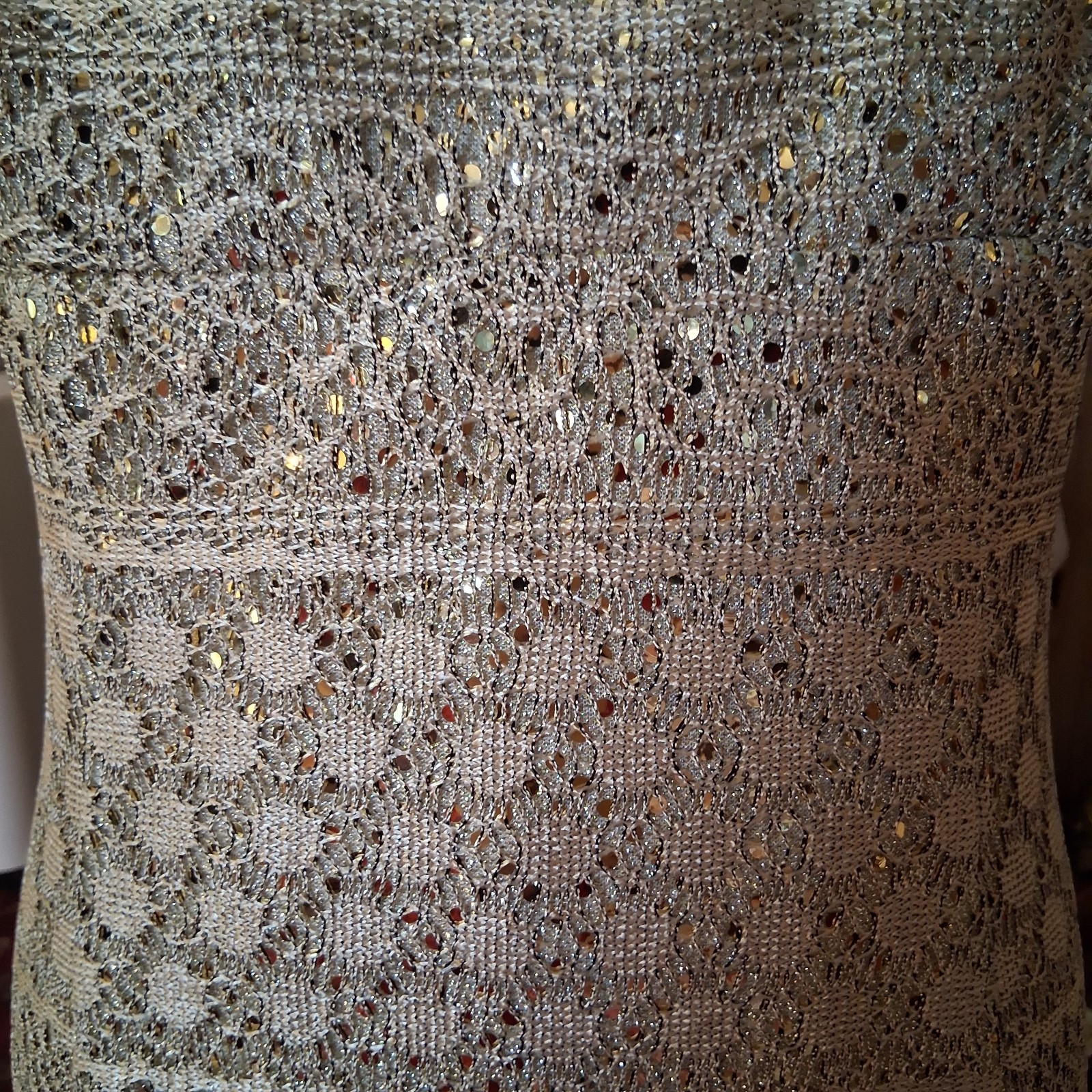 Vintage 1990s Crochet Metallic Sequin Empire Waist Rhinestone Deadstock Dress