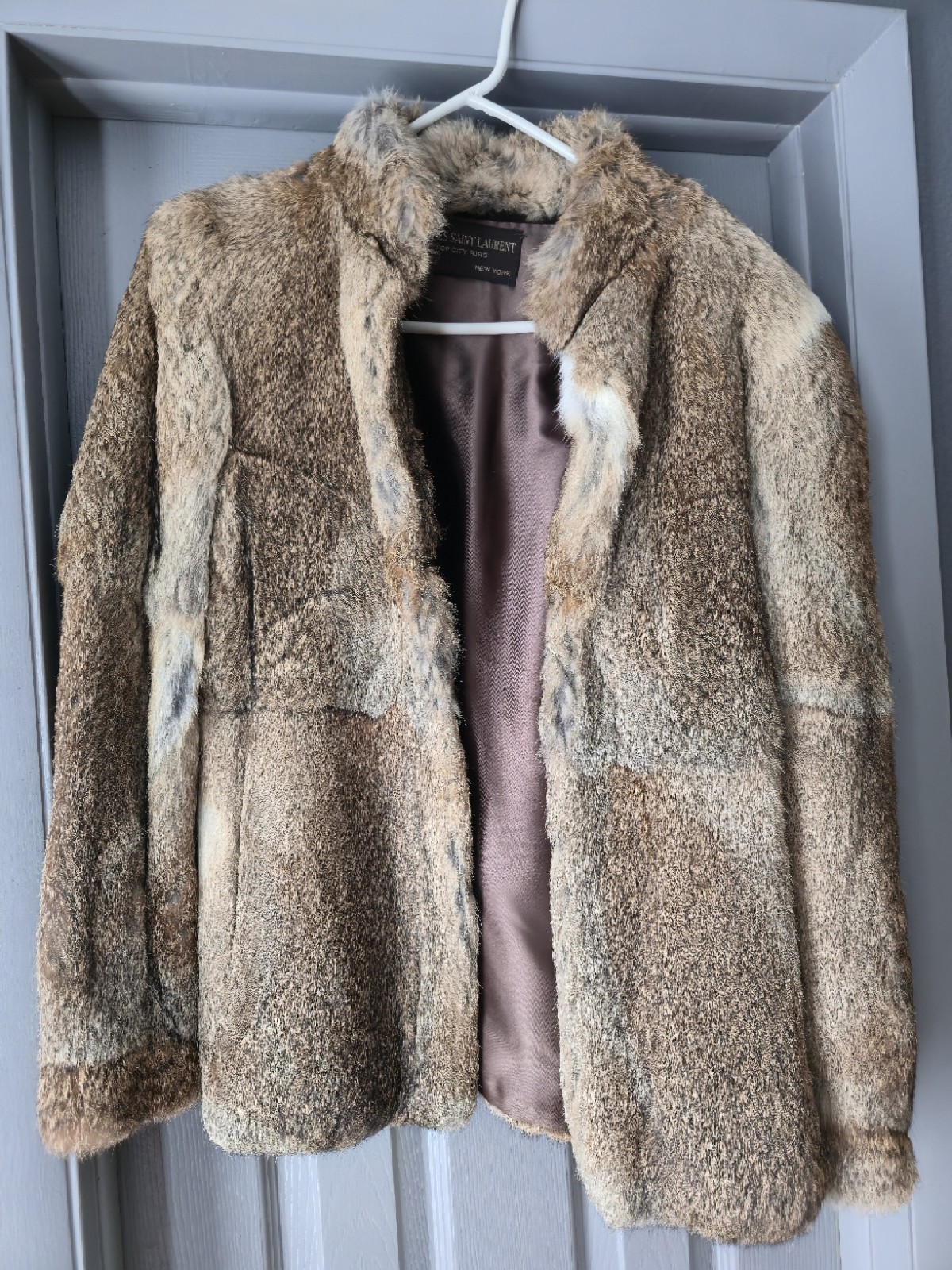 Jacques Saint Laurent Brown Beige Fur Coat Women&rsquo;s Regular Paris New York Style