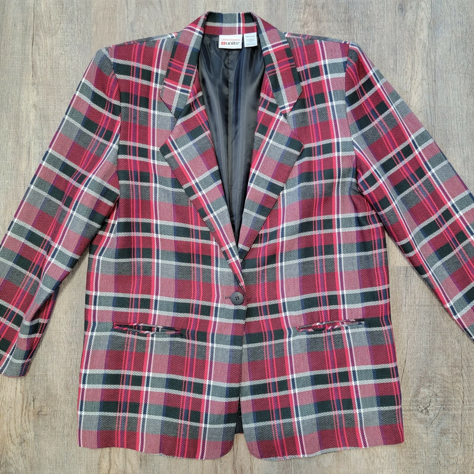 UNITS Vintage Blazer Jacket Red Plaid Size Medium Limited Edition 90s Unisex