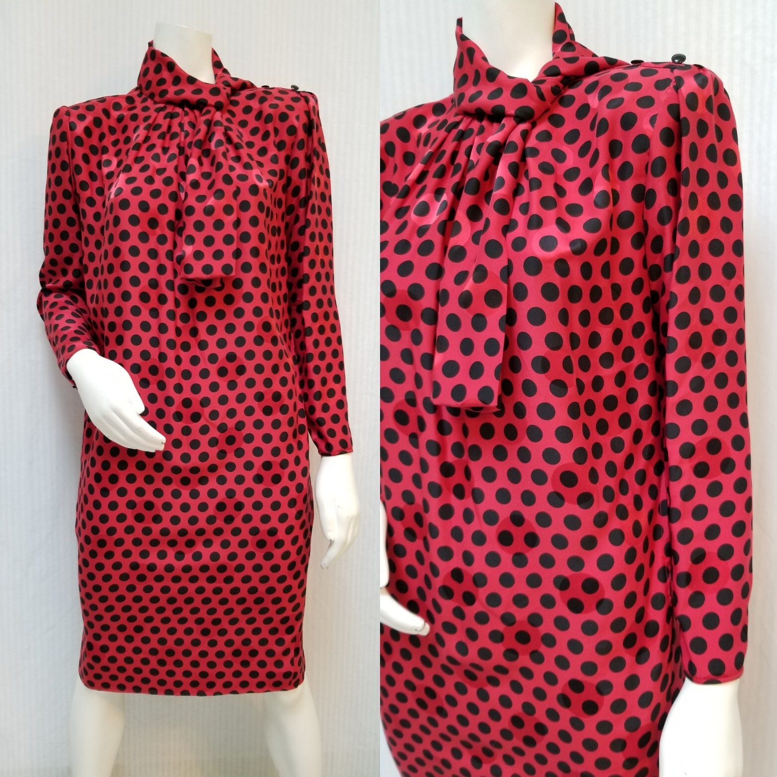 Vintage 1980&rsquo;s Emanuel Ungaro Red Black Polka Dot Silk Dress – Size S/M