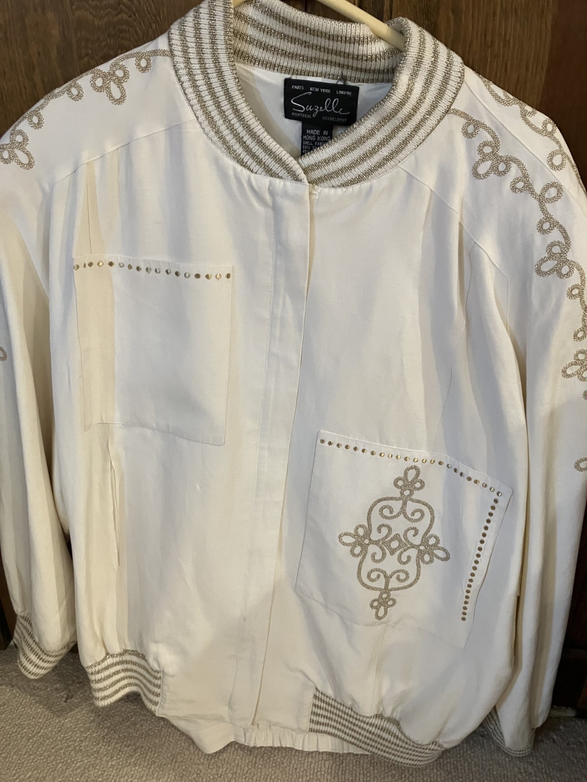 Suzelle Vintage Woman&rsquo;s Silk Linen 2 Pc. Jacket and Pants Size M Ivory- Pants 10