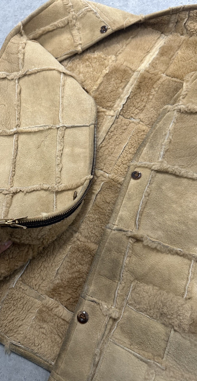 Vintage 60s 70s Shearling Patchwork Vest Talon Zipper Adult 20.5x27in