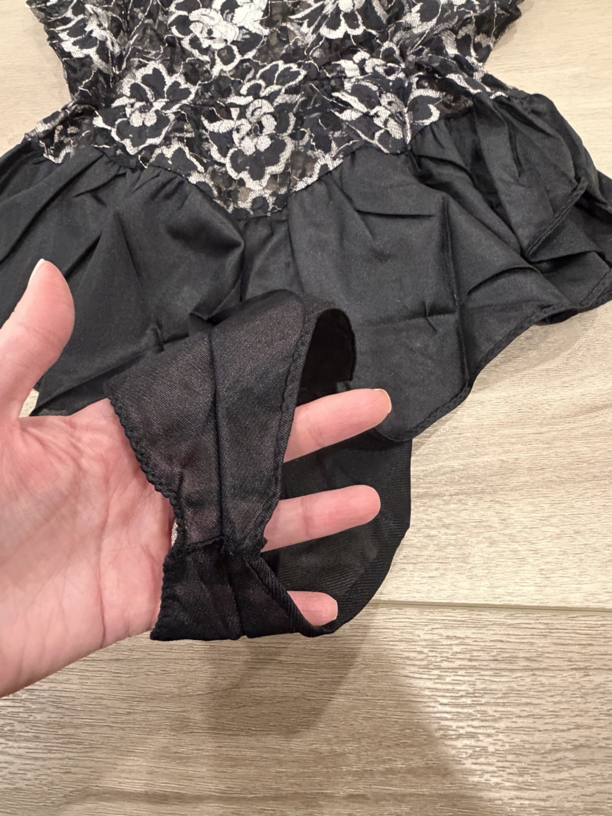 Vintage Undercover Wear Large Black Nylon Babydoll Lace Bodice Underwear NWOT