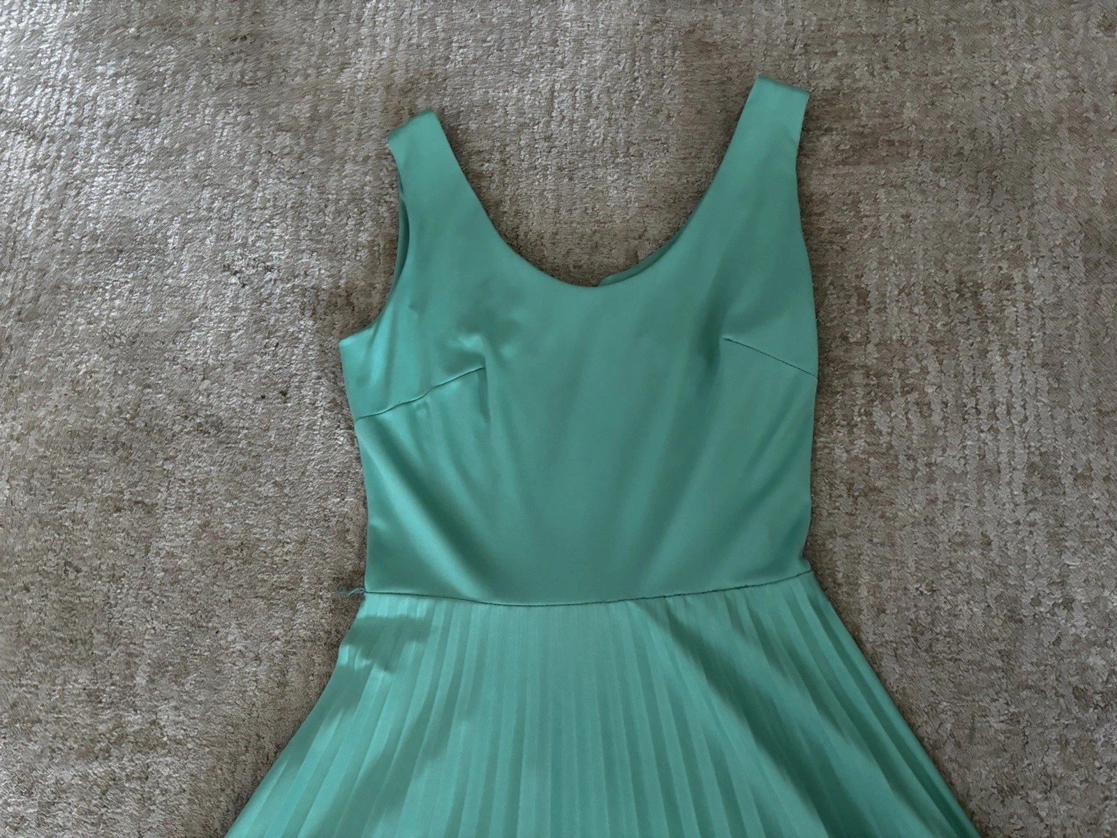 VTG 70’s Fit Flair SEARS TURQUOISE GREEN Disco DRESS accordion Pleats – S