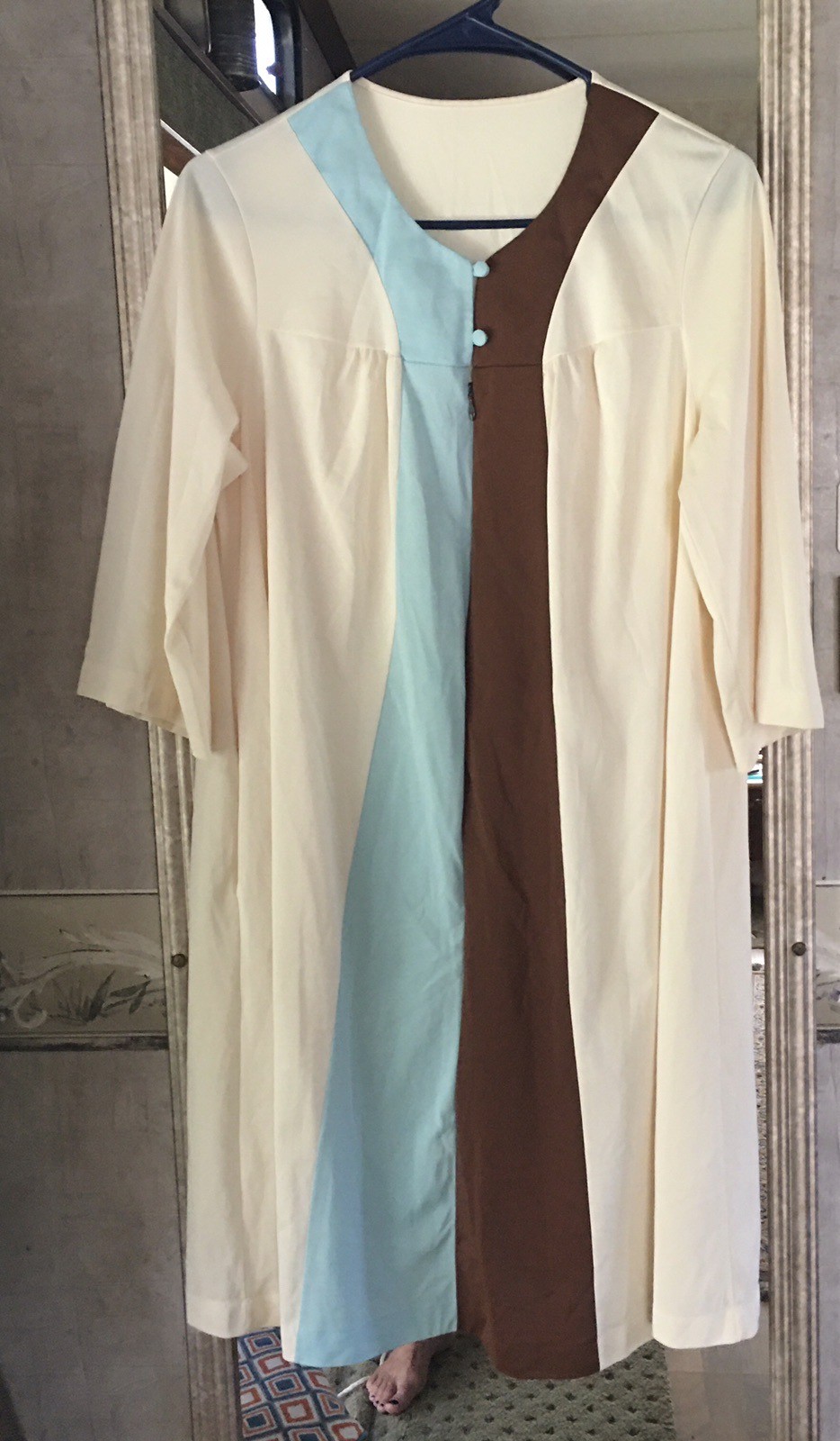 VNTG ShadowLine Nightgown MEDIUM-Nylon-2 Button 3/4 Zip Front Pockets NICE