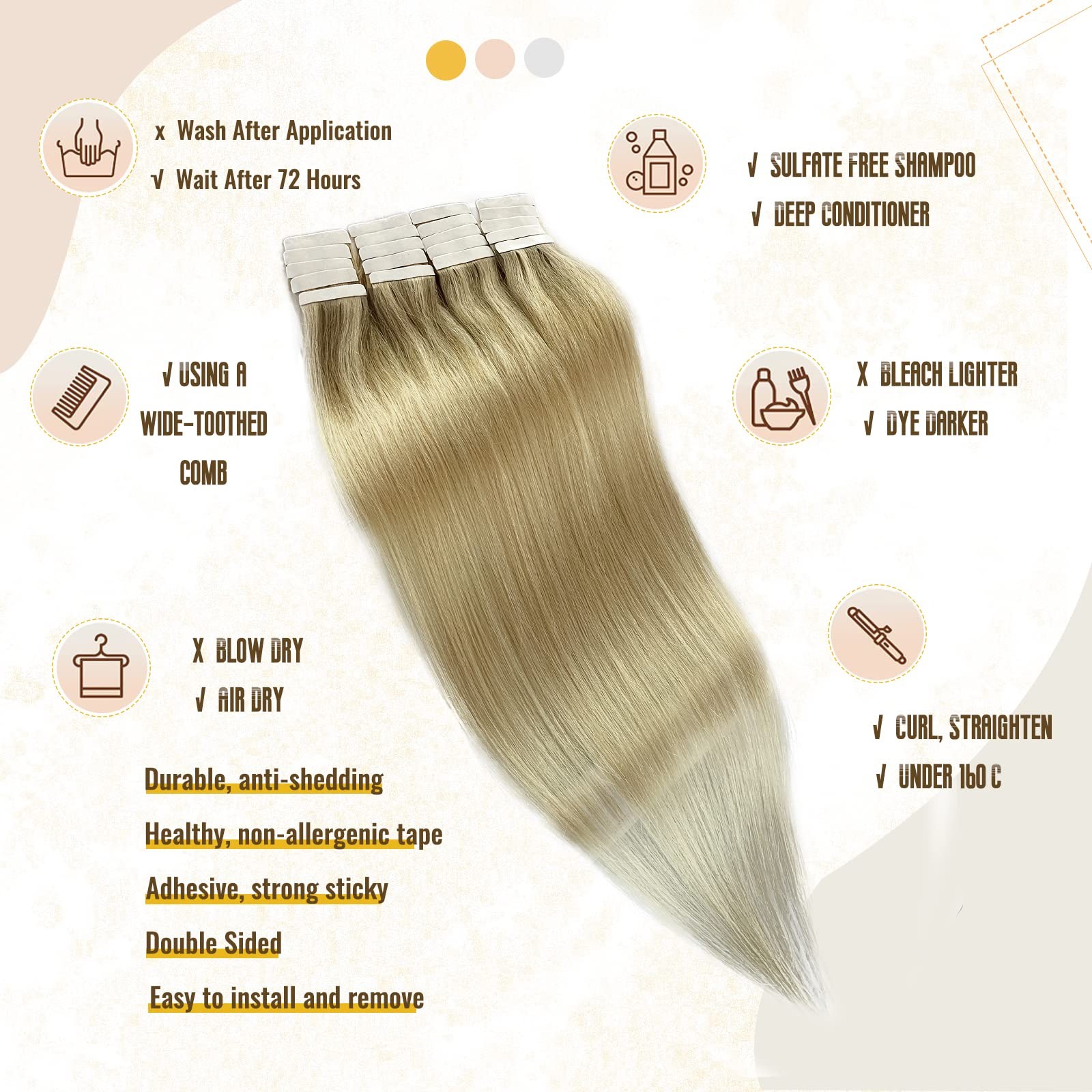 Highlight Tape in Hair Extensions Human Hair for Women,20 Inch Balayage Colored