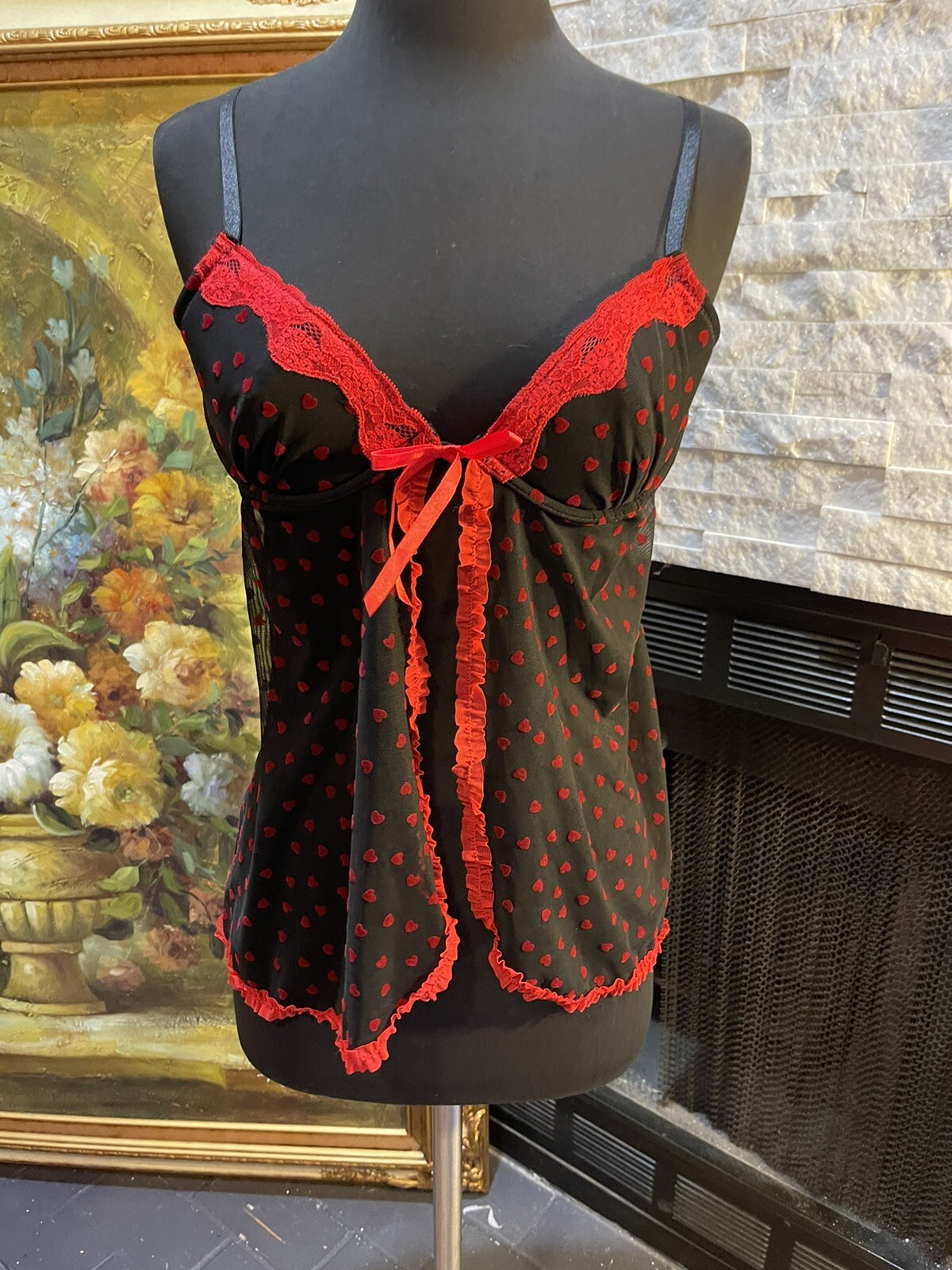 Vintage Y2K Rampage Intimates Bustier Camisole Top Medium Black W Red Trim