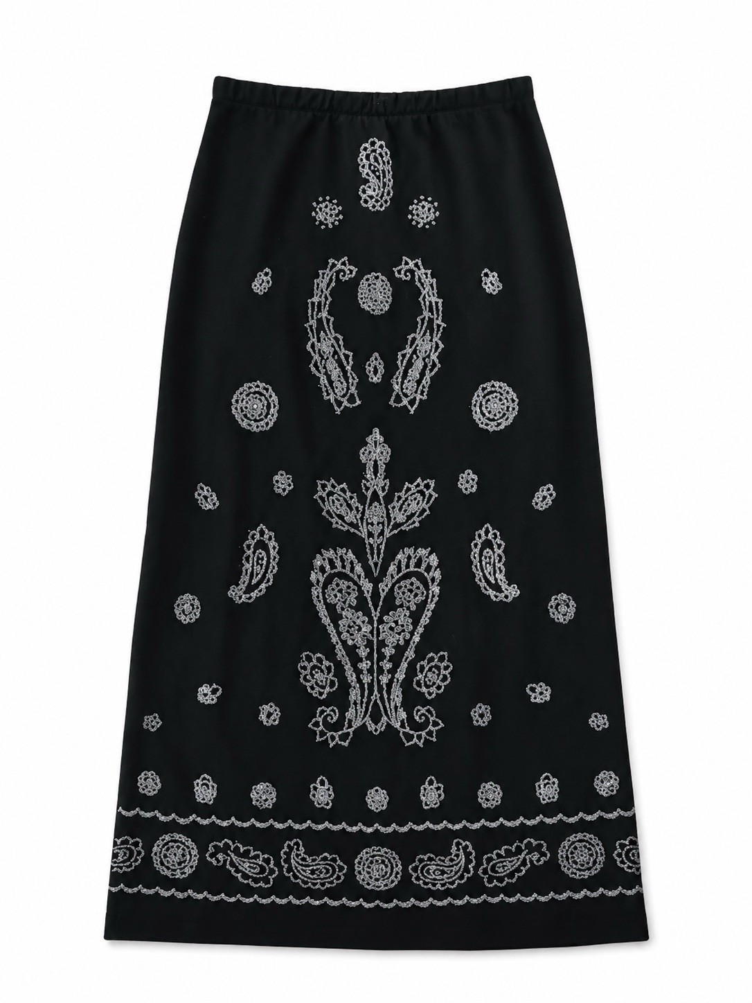 Vintage 1970’s Black Elastic Waist Beaded Jersey Full Length Skirt M