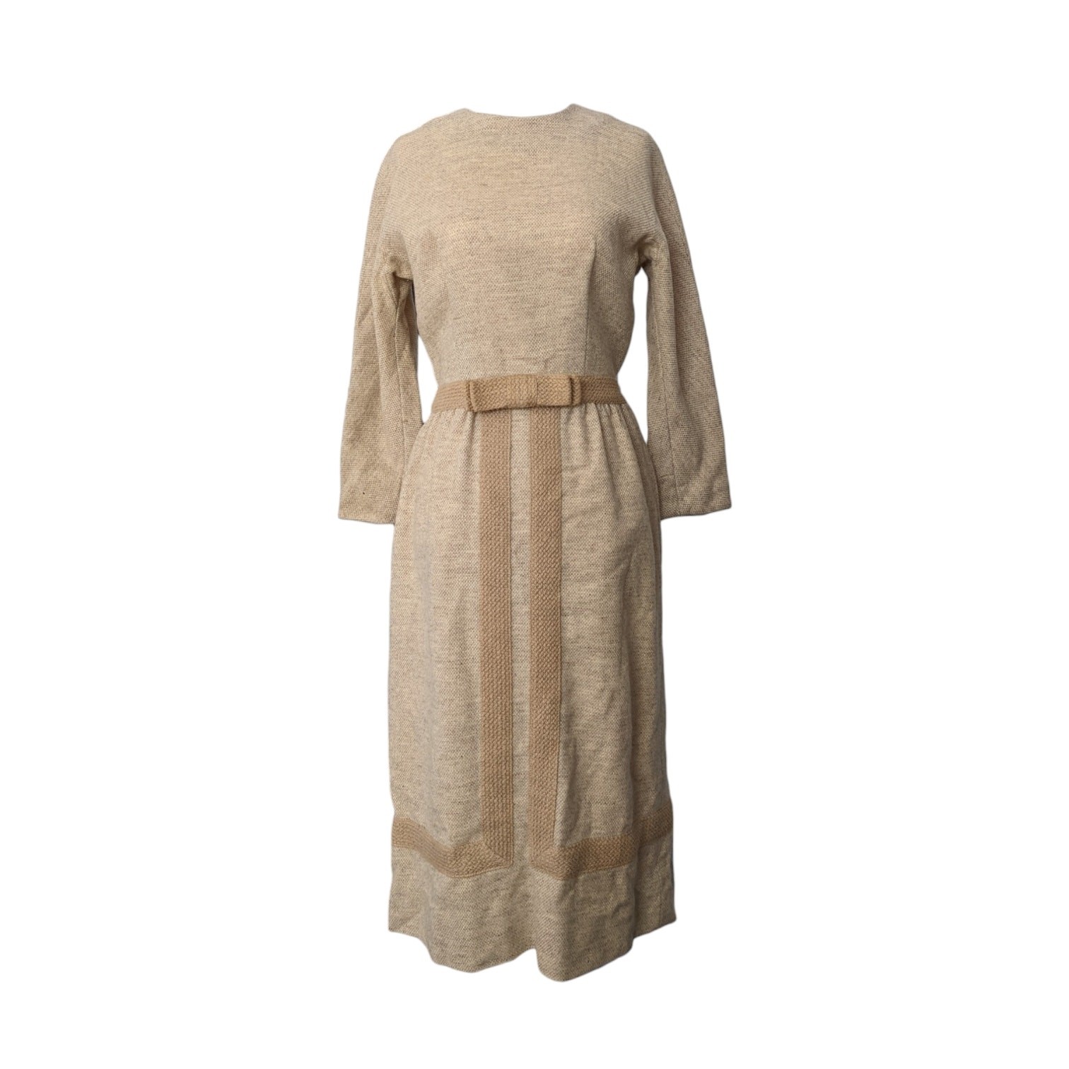 Vintage L&rsquo;AIGLON Woven Wheat Wool Sheath Dress XS/S