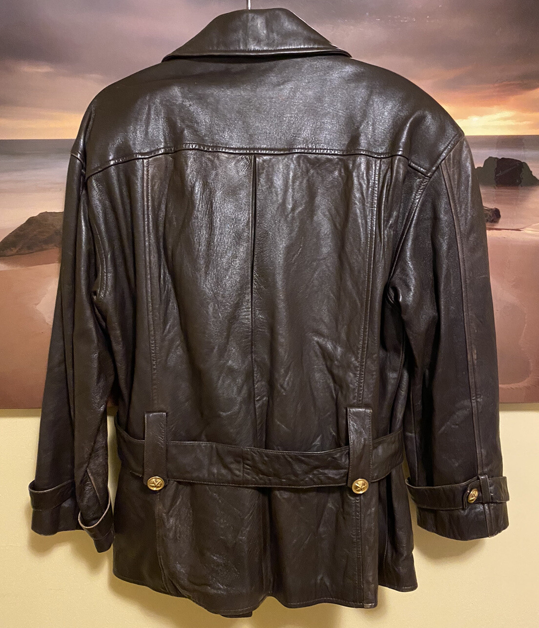 VTG Cedars Moto Zip Jacket Leather Brown Biker 1980s buttery Belted Medium