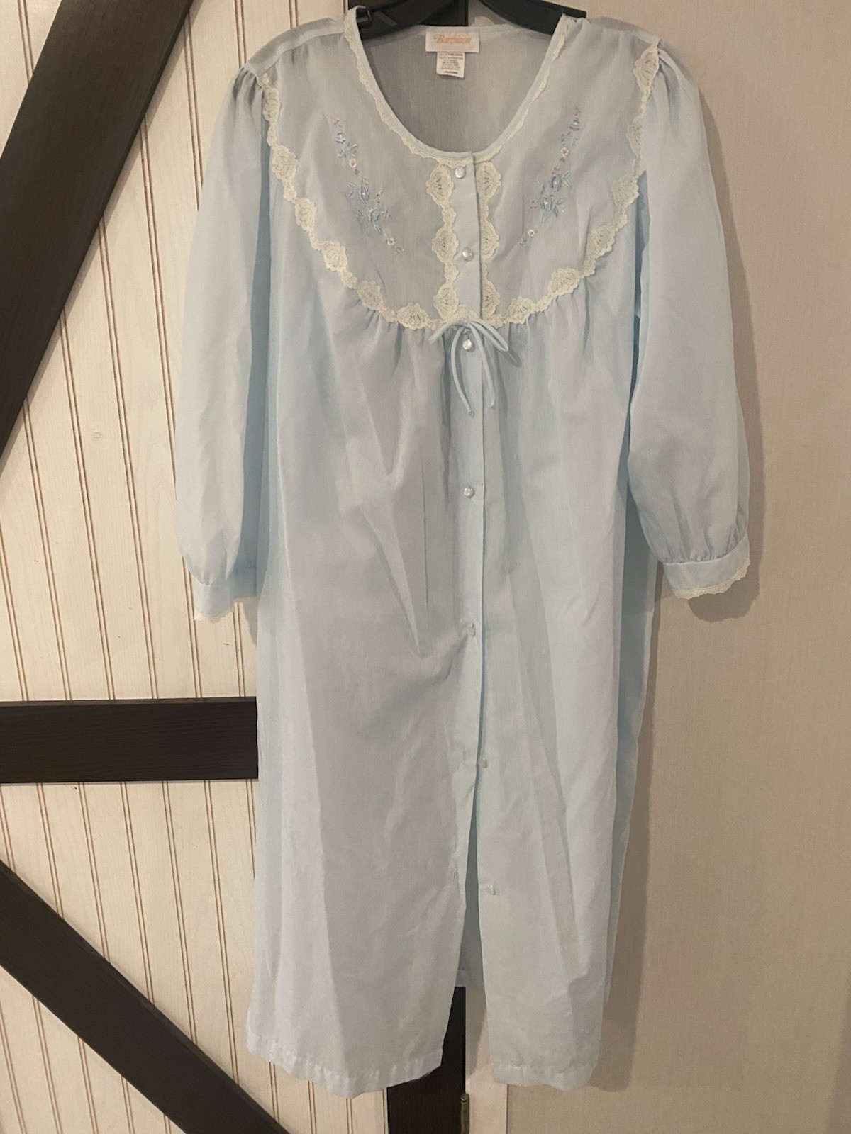Vintage Barbizon Nightgown Robe Light Blue Lace Embroidered Beautiful Size L