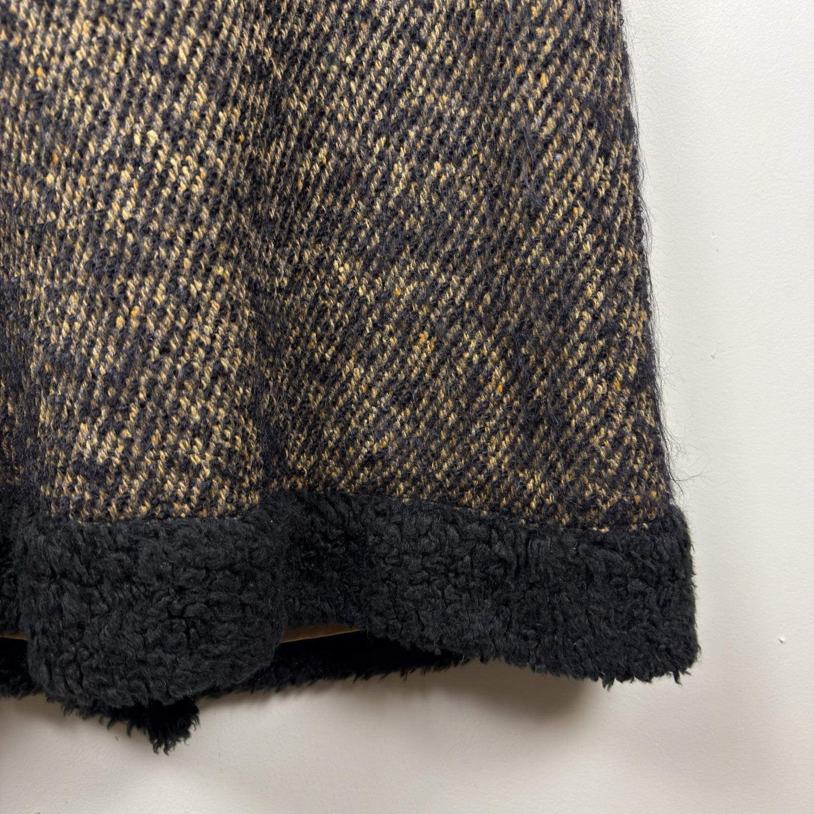 VTG 1960s Custom Made Wool Tweed Double Breasted Coat Womens Small Black Tan NYC