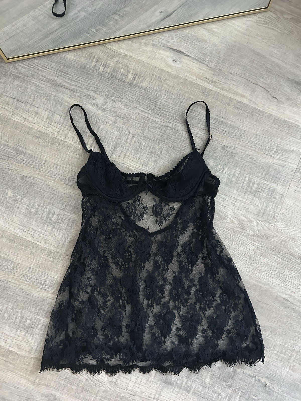 Vintage Victoria&rsquo;s Secret Very Sexy Black Lace Underwire Push Up Teddy Cami XS