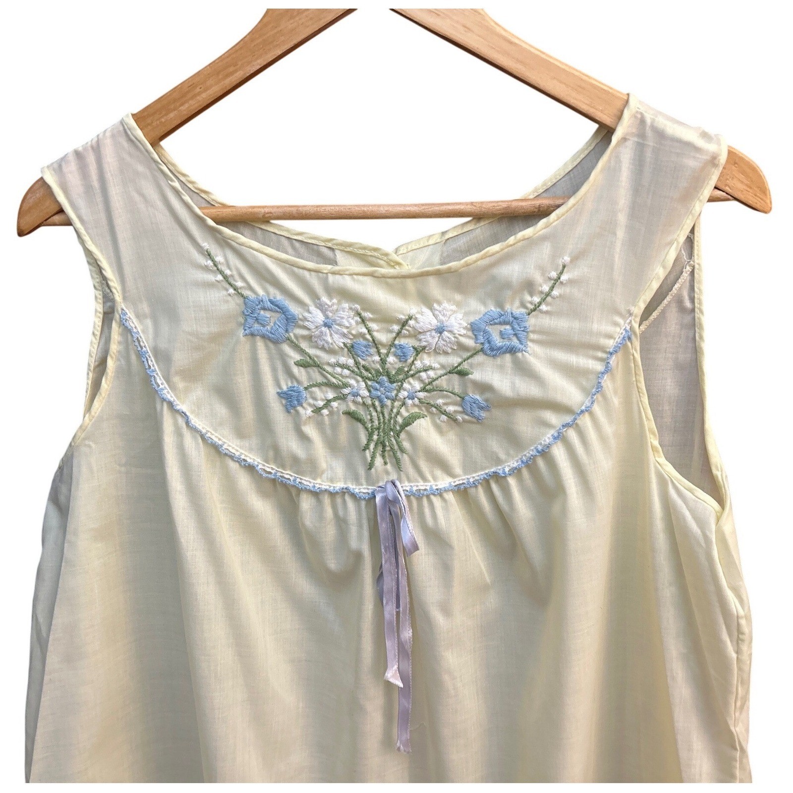 60s Miss Fashion Nightgown Yellow Floral Embroidery Cottagecore Grandma Core