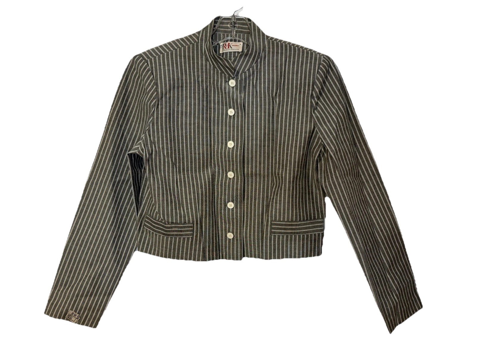 Vintage 70s 80s R&K Originals Gray White Striped Cropped Jacket Size 10 Suit