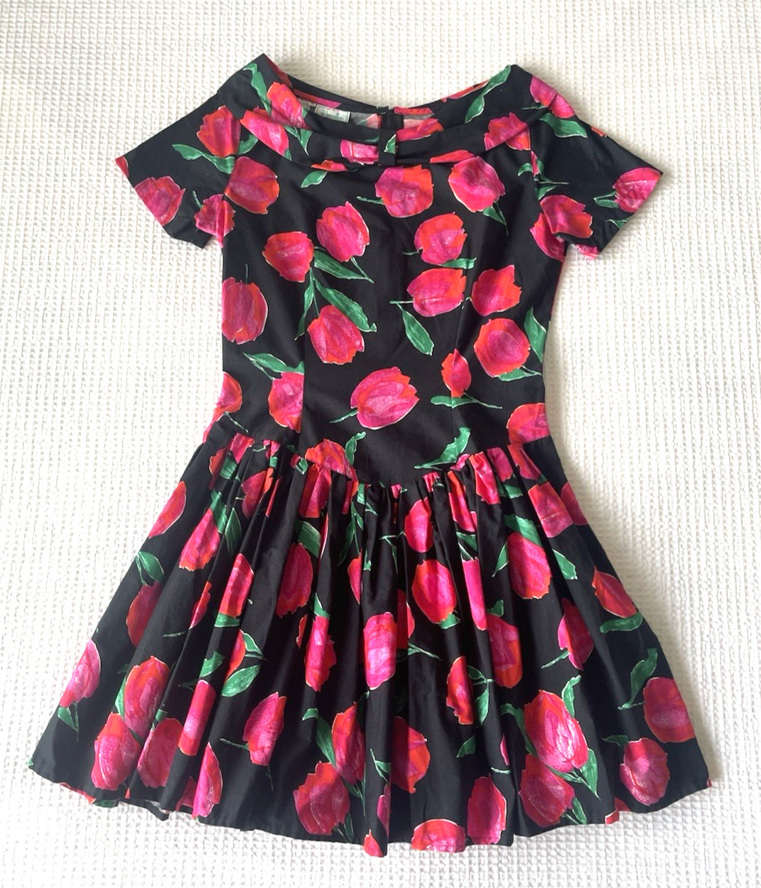 NWT Vintage 80s Benetton Dress Tulip Floral Made In Italy Garden Party Italian