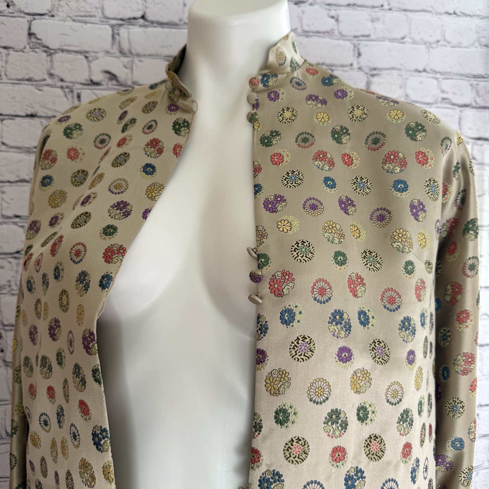 Vintage I. Magnin Brocade Pattern Top Mandarin High Collar NO SIZE Tag SM Med ?