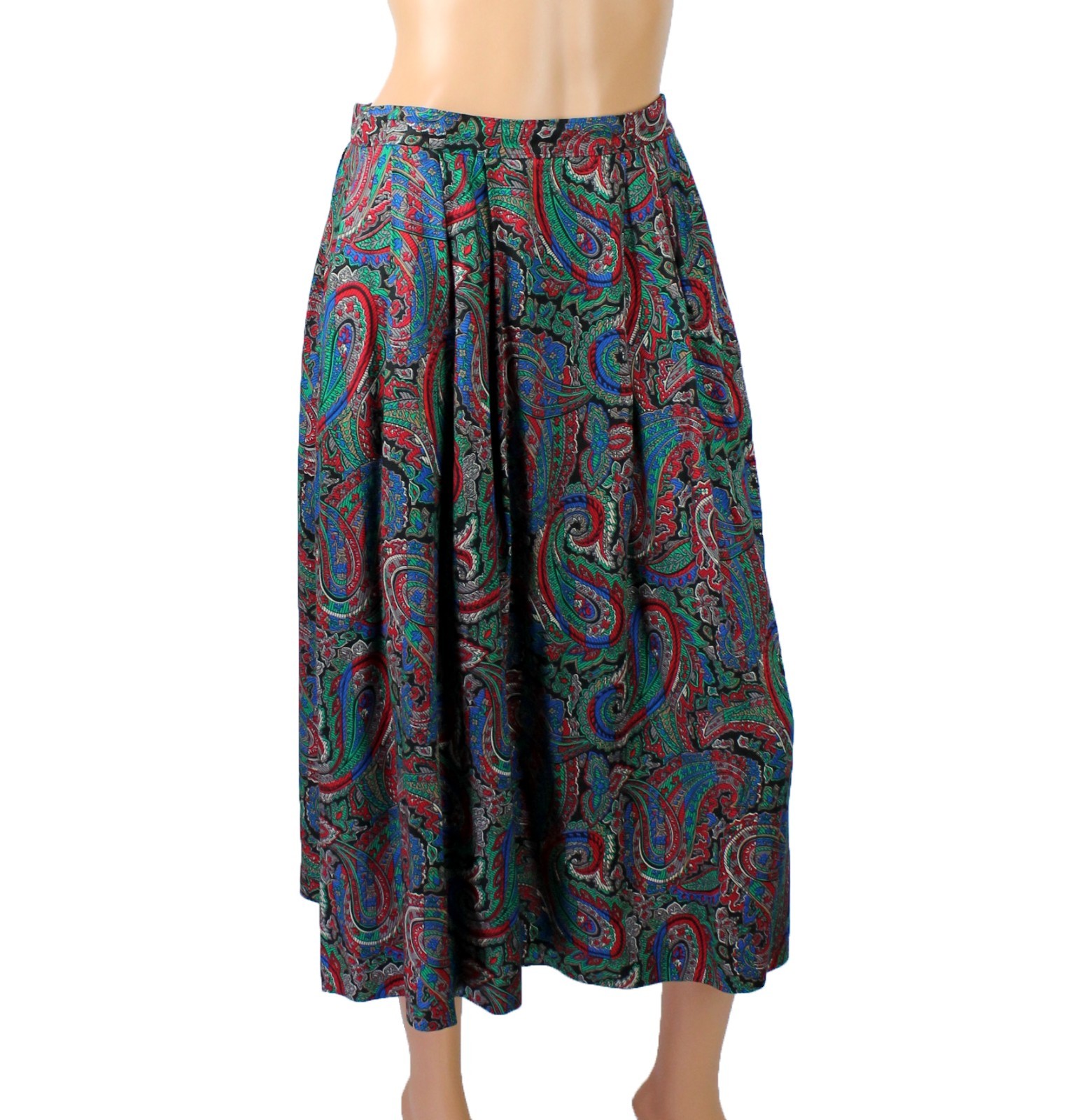 Vintage Pendleton Pleated Midi Skirt Sz 10P M Blue Red Green Paisley Rayon