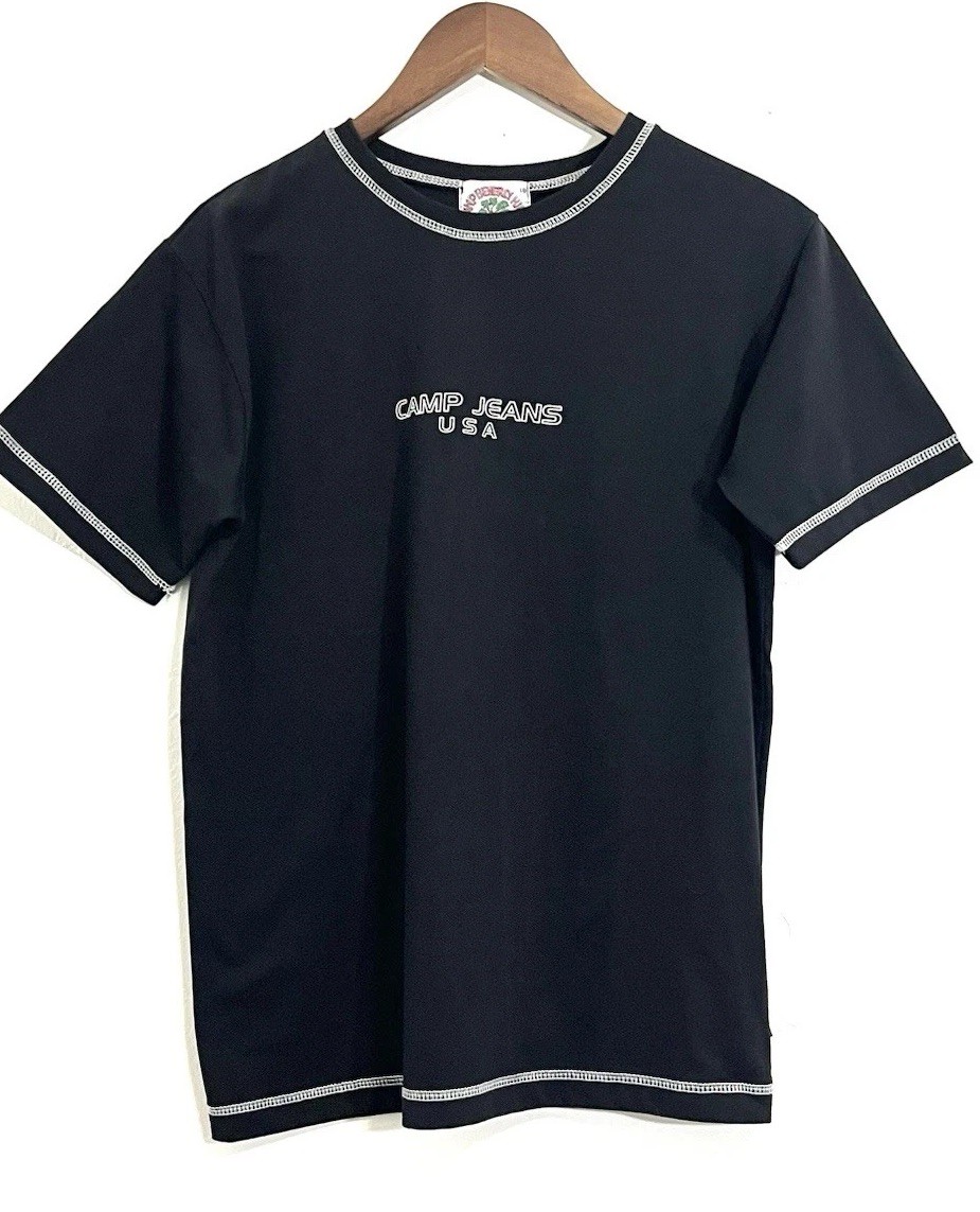 Vintage Camp Beverly Hills T Shirt Black Contrast Stitch Camp Jeans USA 90s