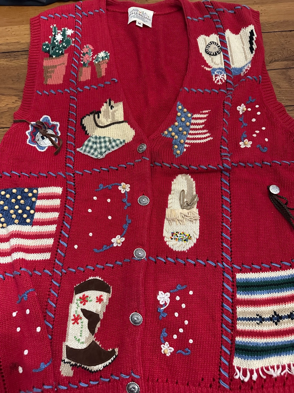 vtg susan bristol hand embroidered mwestern sweater vest edium