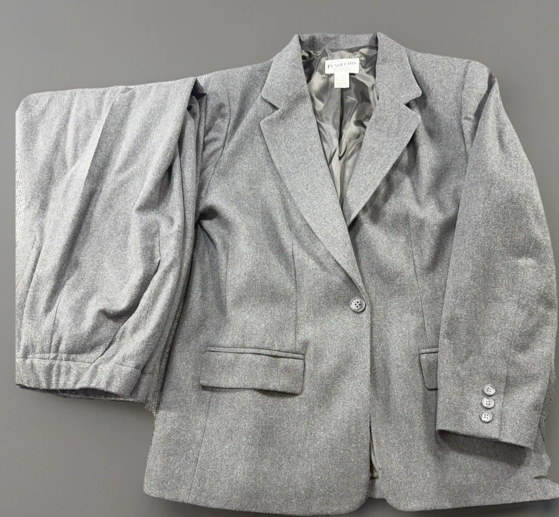 Vtg Pendleton 100% Wool 2-Pc Women&rsquo;s Dark Gray Suit Blazer S 12, Pants S 12
