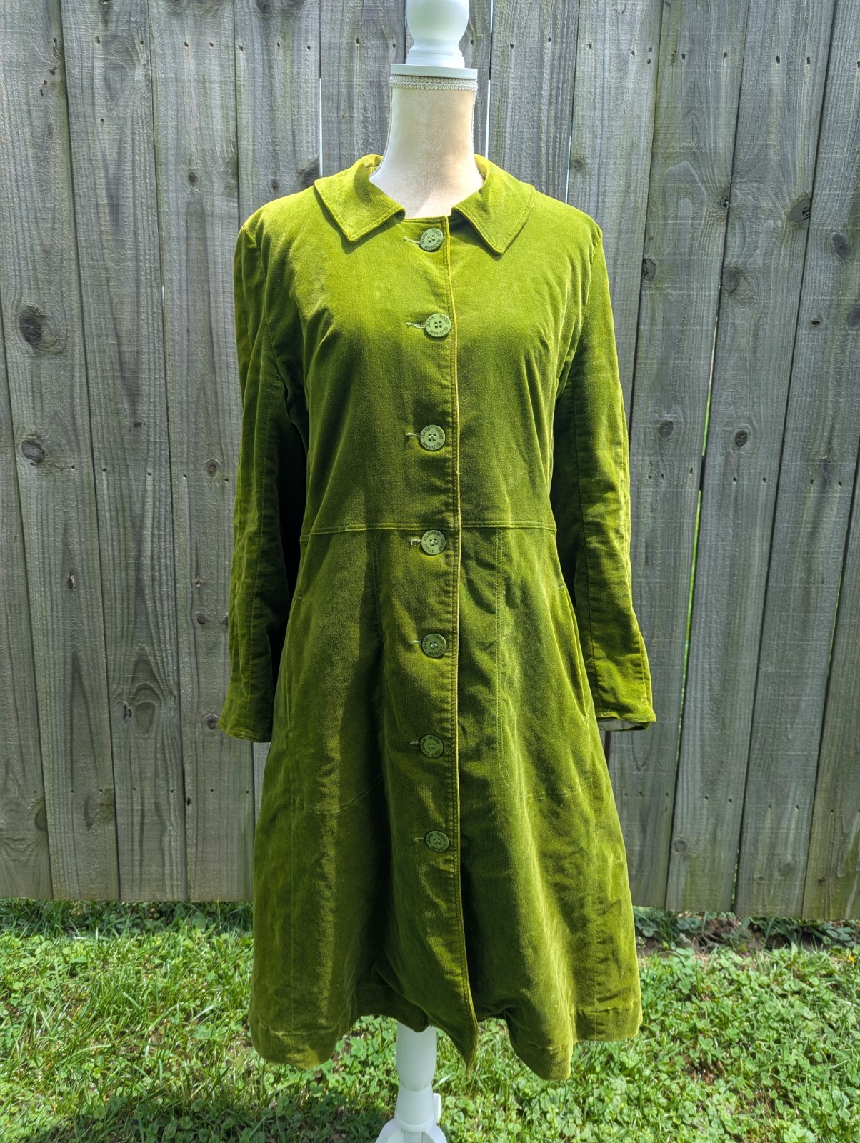 Vintage 90s Rare Todd Oldham Jeans Green Cotton Velveteen Duster Trench Coat